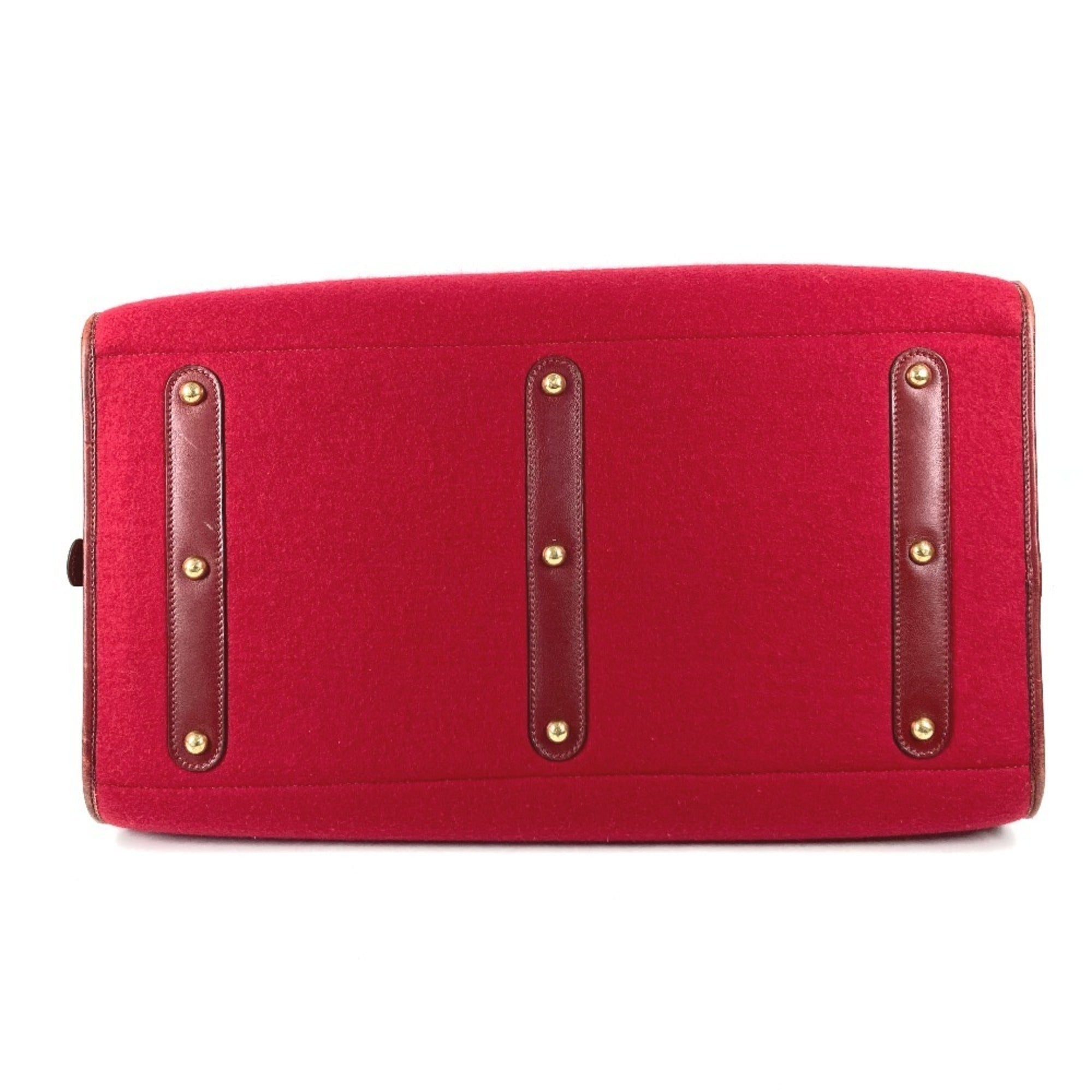 Hermes Red Color Felt Leather Boston Bag (Pre-Owned)
