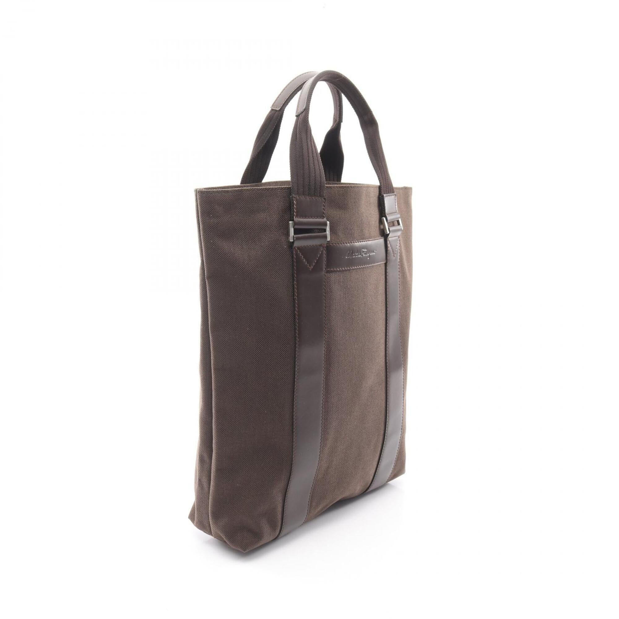 Salvatore Ferragamo Brown Canvas Leather Handbag Tote Bag (Pre-Owned)