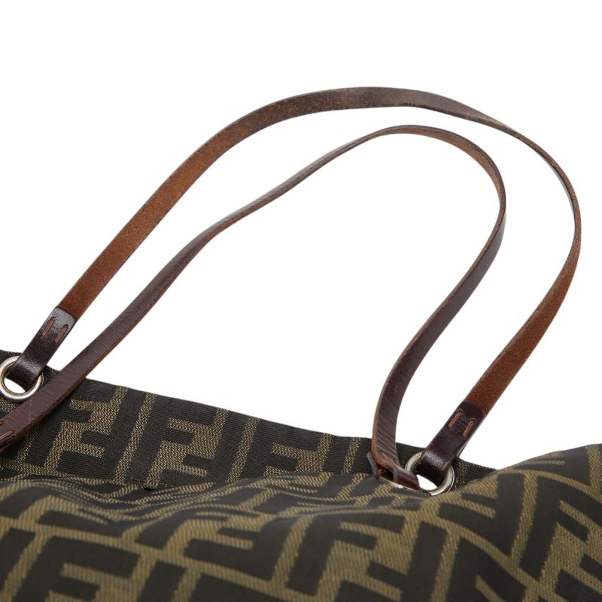 Fendi Brown Khaki Canvas Leather Handbag Tote Bag (Pre-Owned)