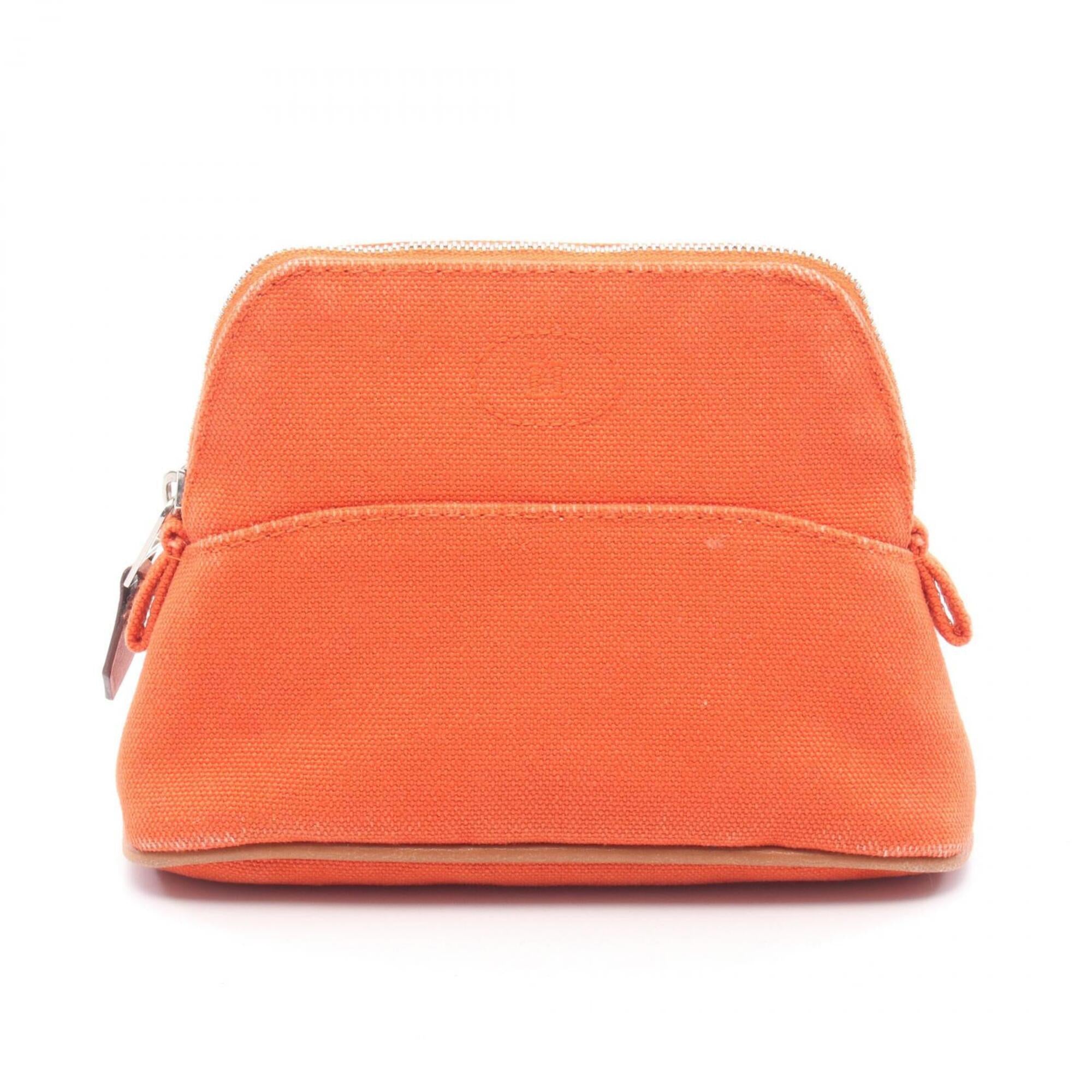 Hermes Brown Orange Canvas Leather Handbag Pouch (Pre-Owned)