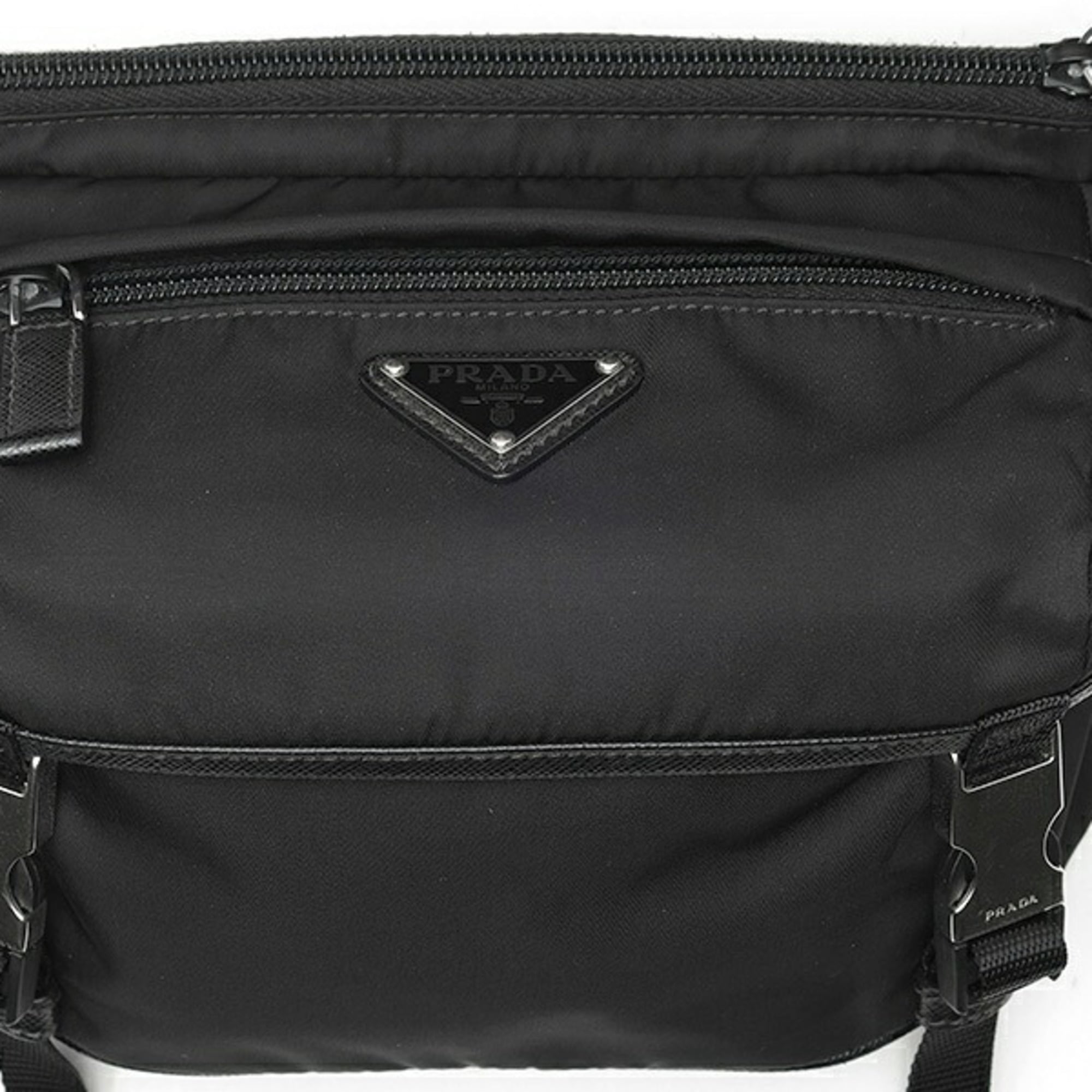 Prada Black Nylon Saffiano Triangle Leather Shoulder Bag (Pre-Owned)