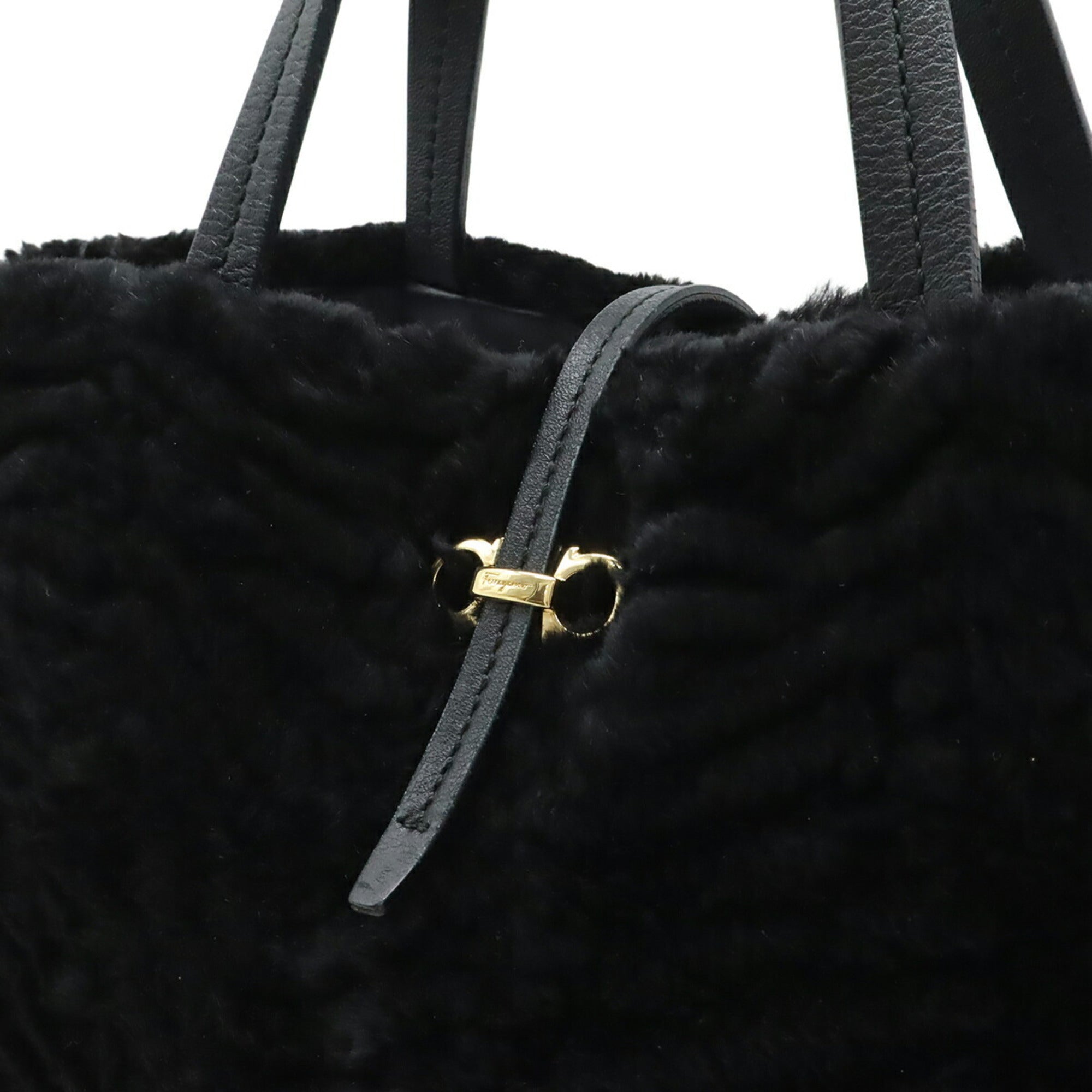 Salvatore Ferragamo Black Fur Leather Handbag Tote Bag (Pre-Owned)