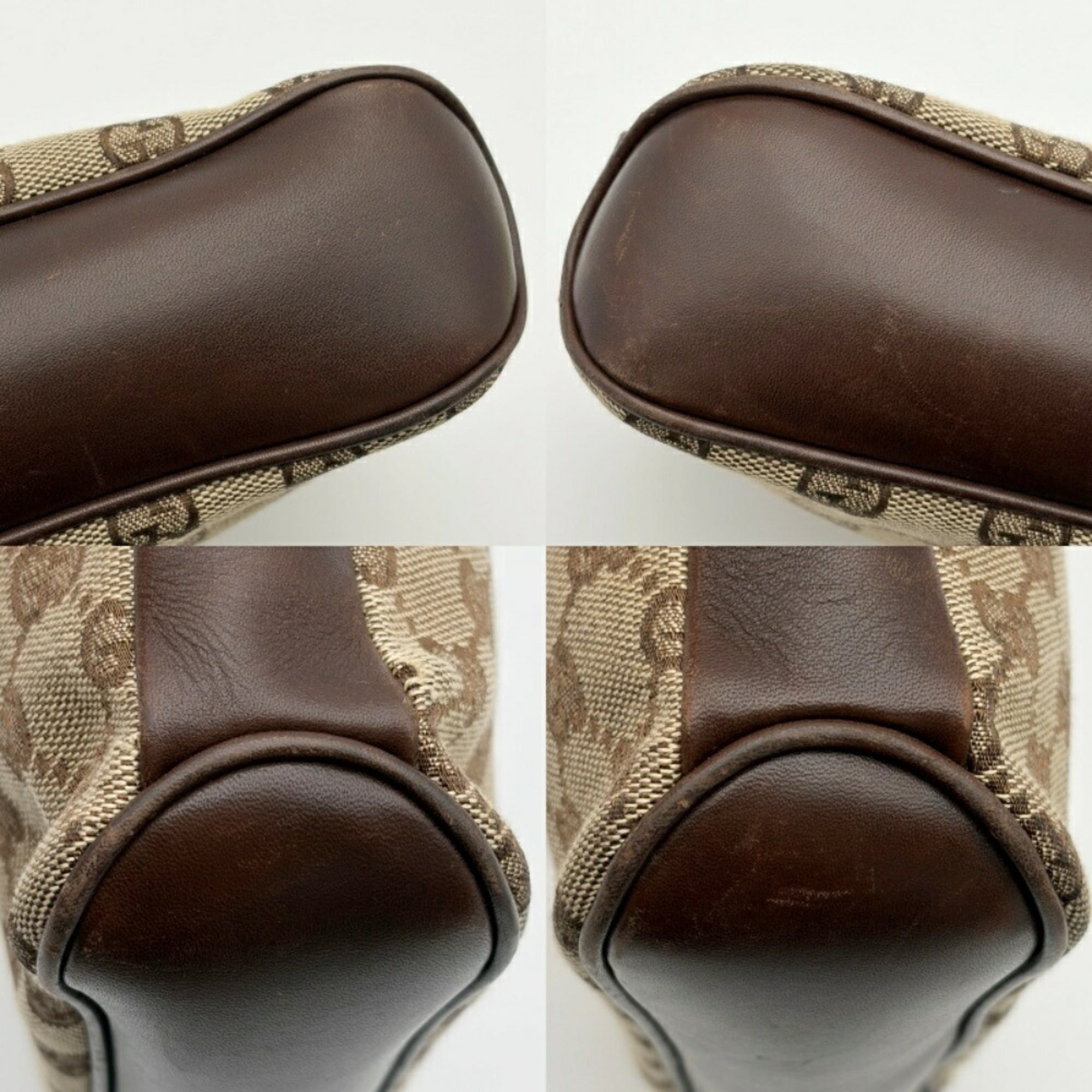 Gucci Gg Canvas Beige Dark Brown Gg Canvas Leather Shoulder Bag (Pre-Owned)