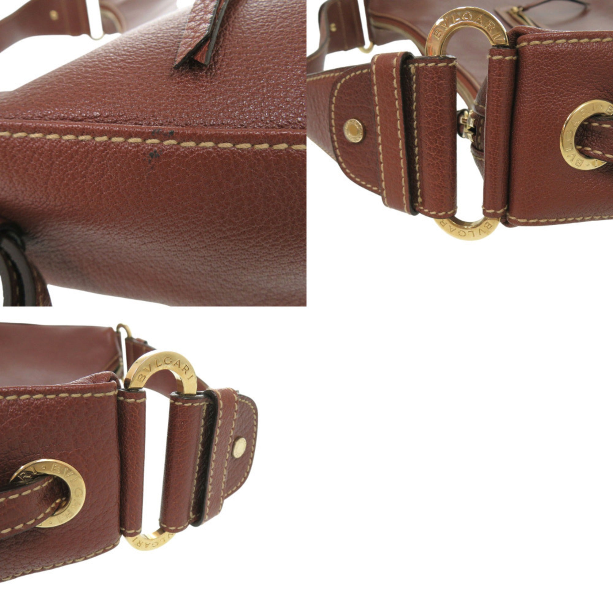 Bvlgari Brown Leather Handbag Shoulder Bag (Pre-Owned)