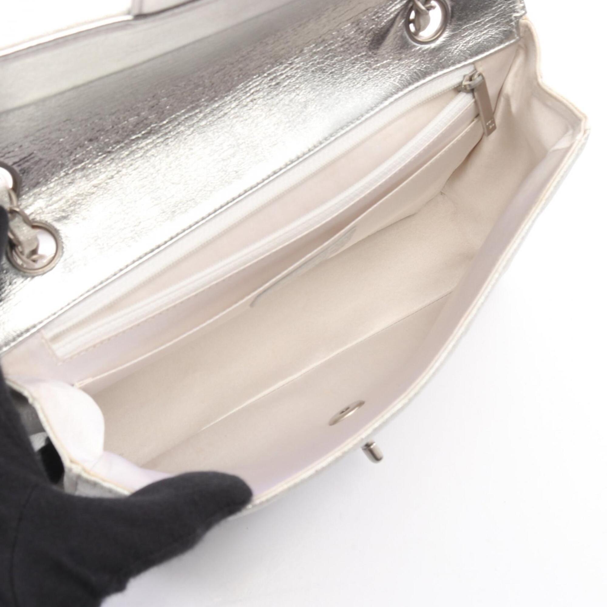 Chanel New Travel Line Silver Leather Nylon Canvas Handbag Shoulder Bag (Pre-Owned)