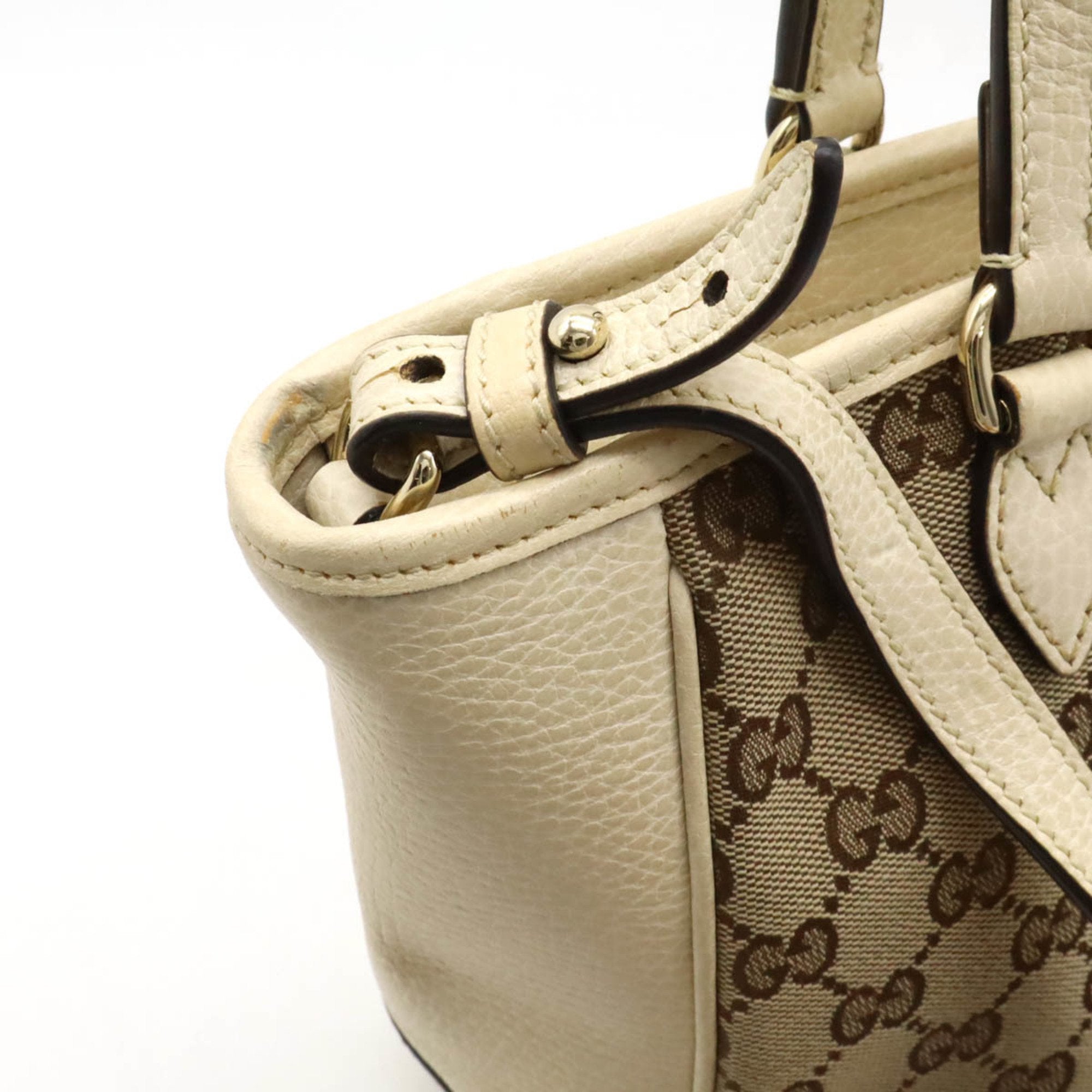 Gucci Beige Khaki Canvas Leather Handbag Shoulder Bag (Pre-Owned)