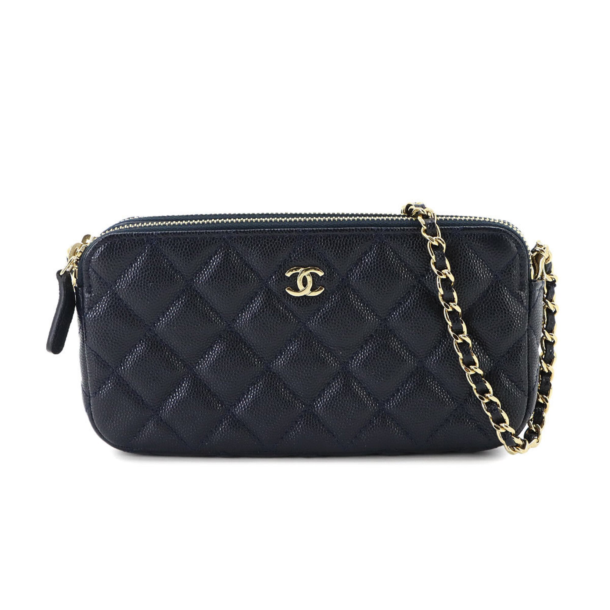 Chanel Matelasse Navy Grained Calfskin Chain/Shoulder Wallet (Pre-Owned)