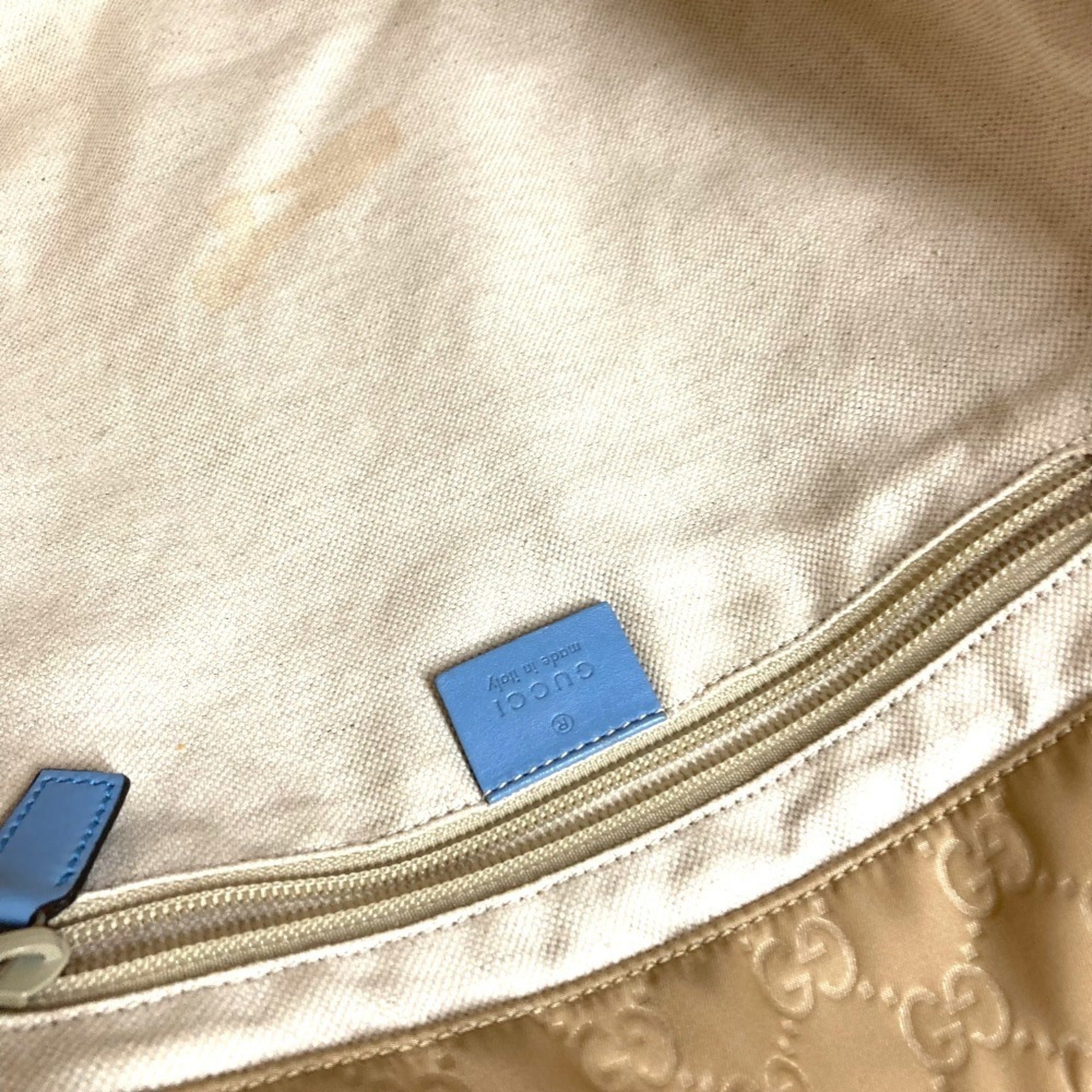 Gucci Beige Blue Leather Nylon Handbag Shoulder Bag Tote Bag (Pre-Owned)