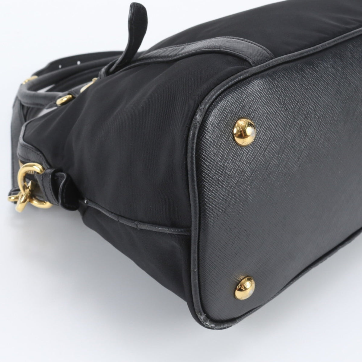 Prada Black Leather Nylon Handbag Shoulder Bag Tote Bag (Pre-Owned)