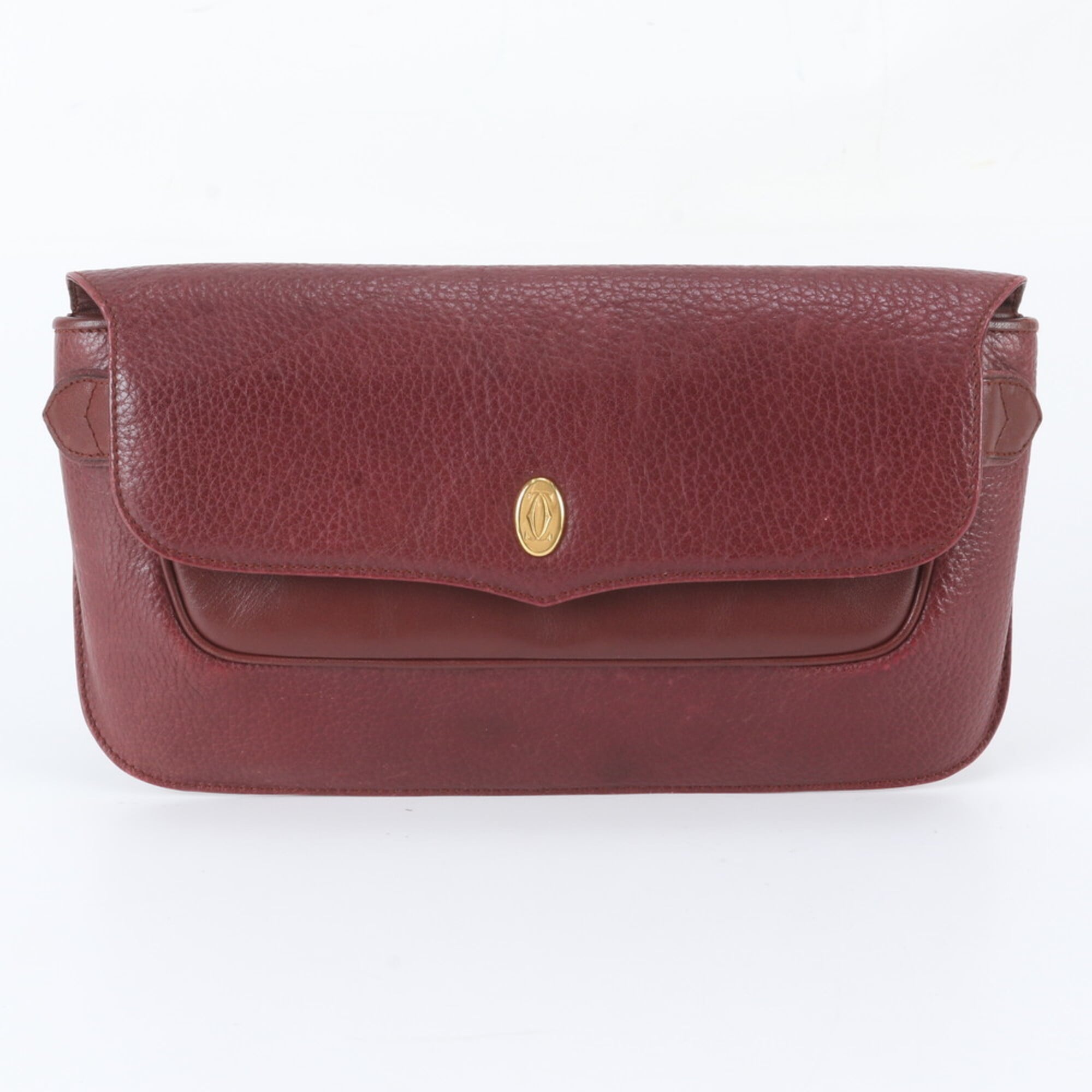 Cartier Wine Red Leather Clutch Bag Handbag Pouch (Pre-Owned)