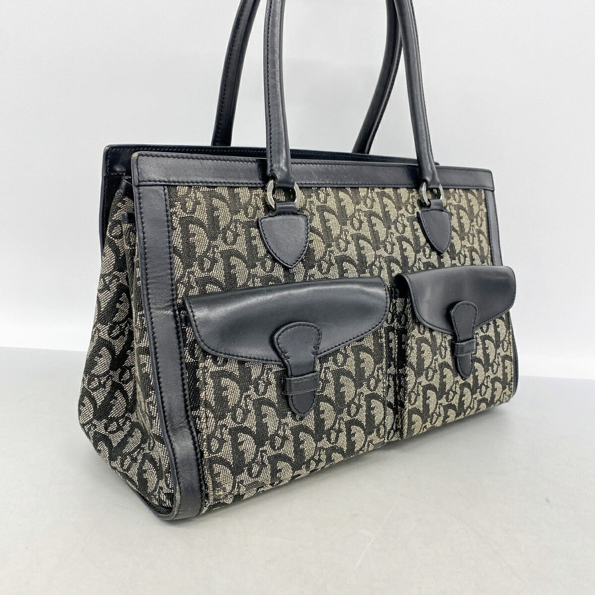 Christian Dior Beige Black Canvas Tote Bag (Pre-Owned)