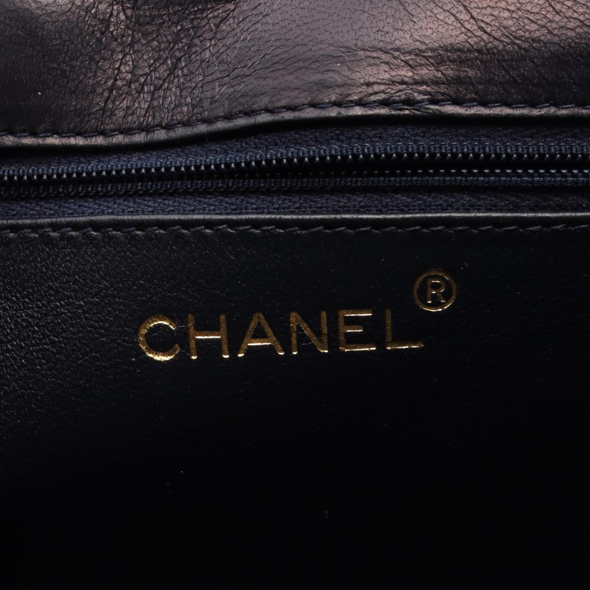 Chanel Navy Red Color Leather Handbag Shoulder Bag (Pre-Owned)