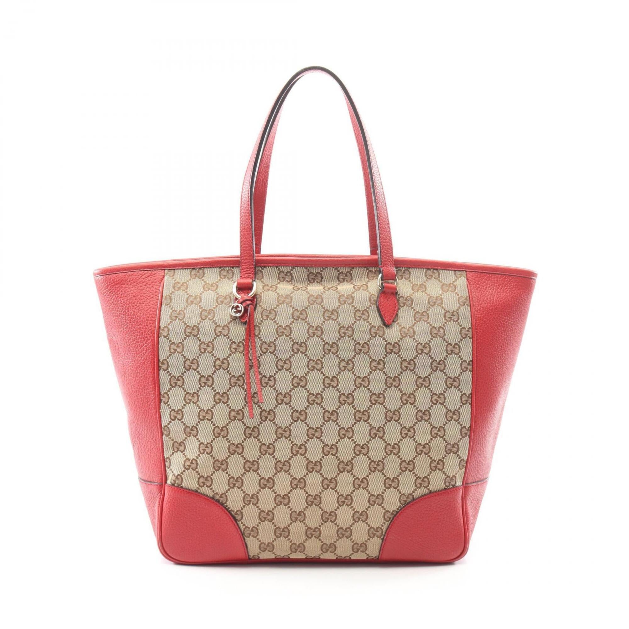 Gucci Beige Red Color Canvas Leather Handbag Tote Bag (Pre-Owned)