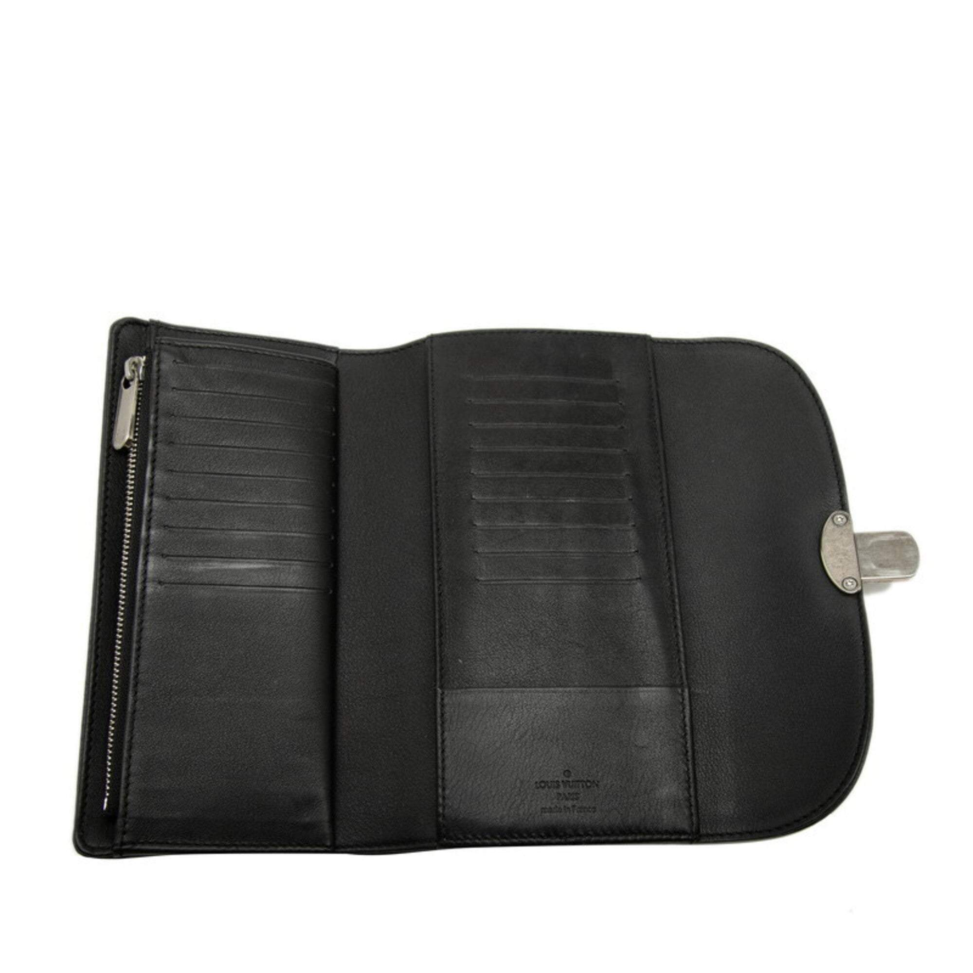 Louis Vuitton Mahina Black Leather Long Wallet (Bi-Fold) (Pre-Owned)