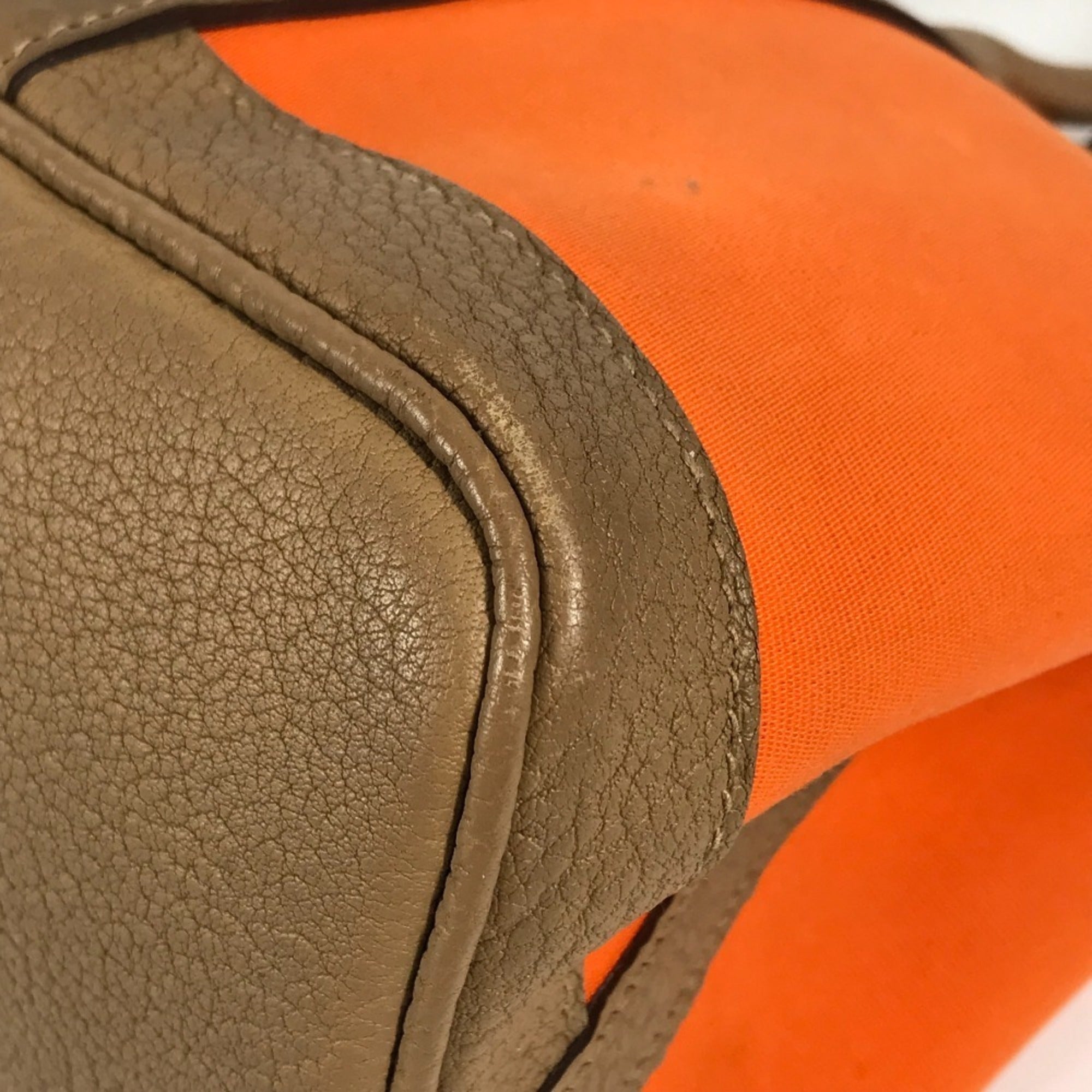 Hermes Garden Brown Orange Toile Officier Negonda Leather Handbag Tote Bag (Pre-Owned)