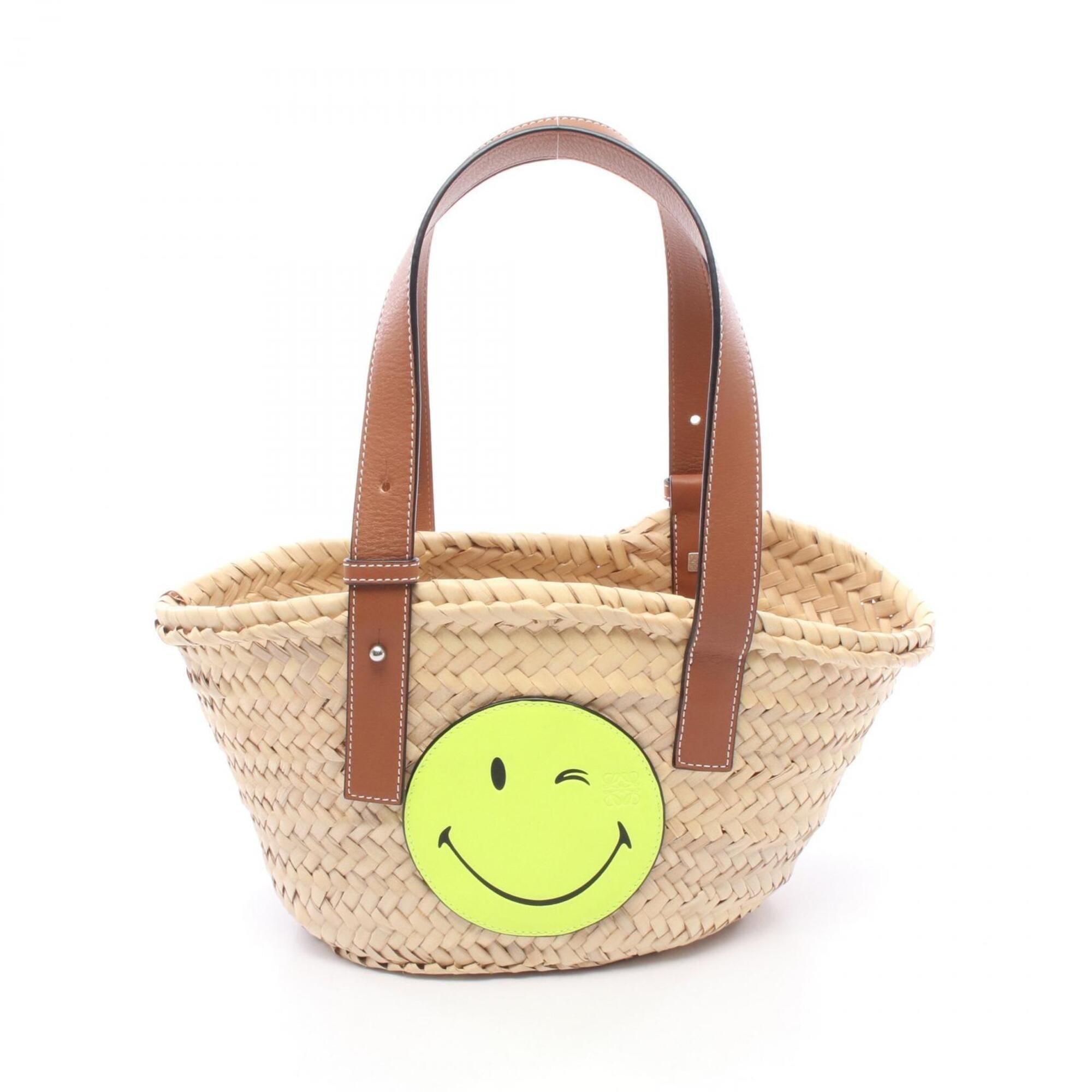 Loewe Beige Brown Yellow Leather Raffia Basket Handbag (Pre-Owned)