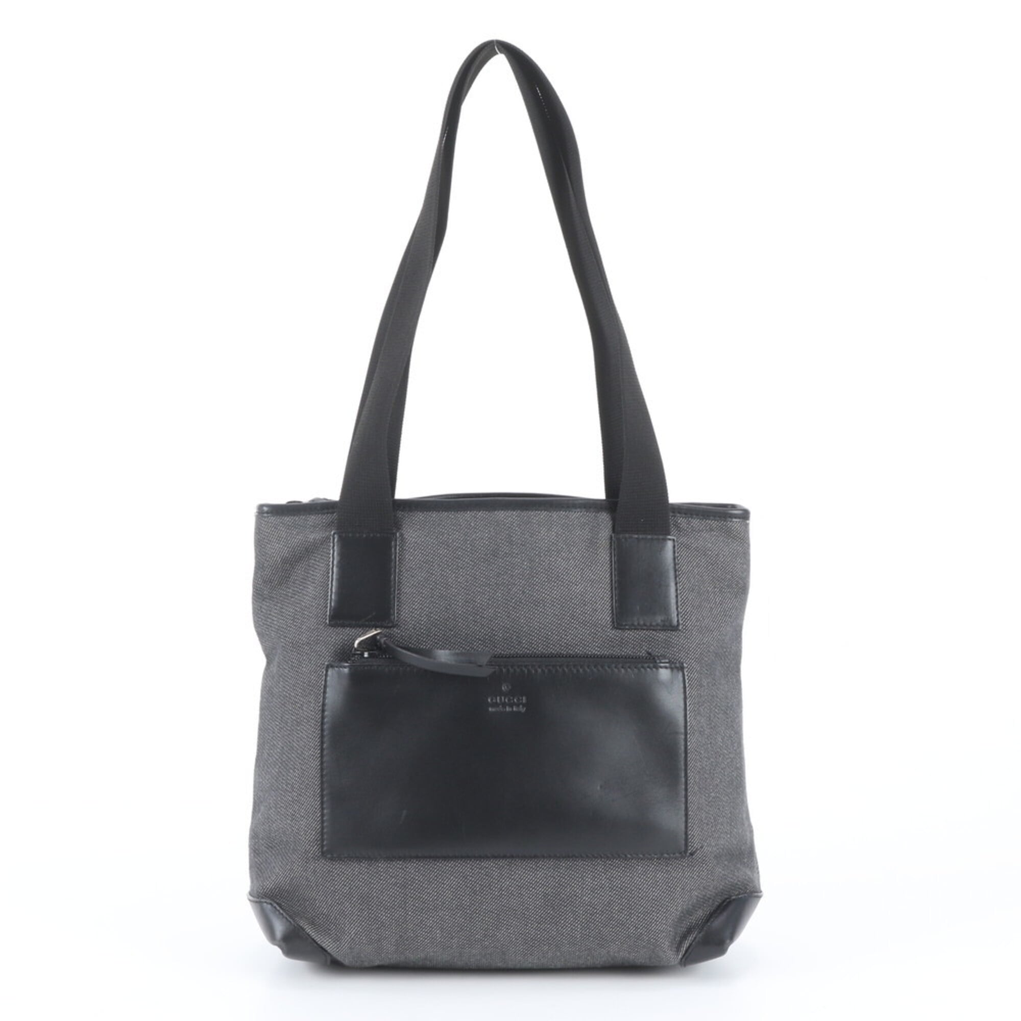 Gucci Black Gray Leather Canvas Handbag Shoulder Bag Tote Bag (Pre-Owned)