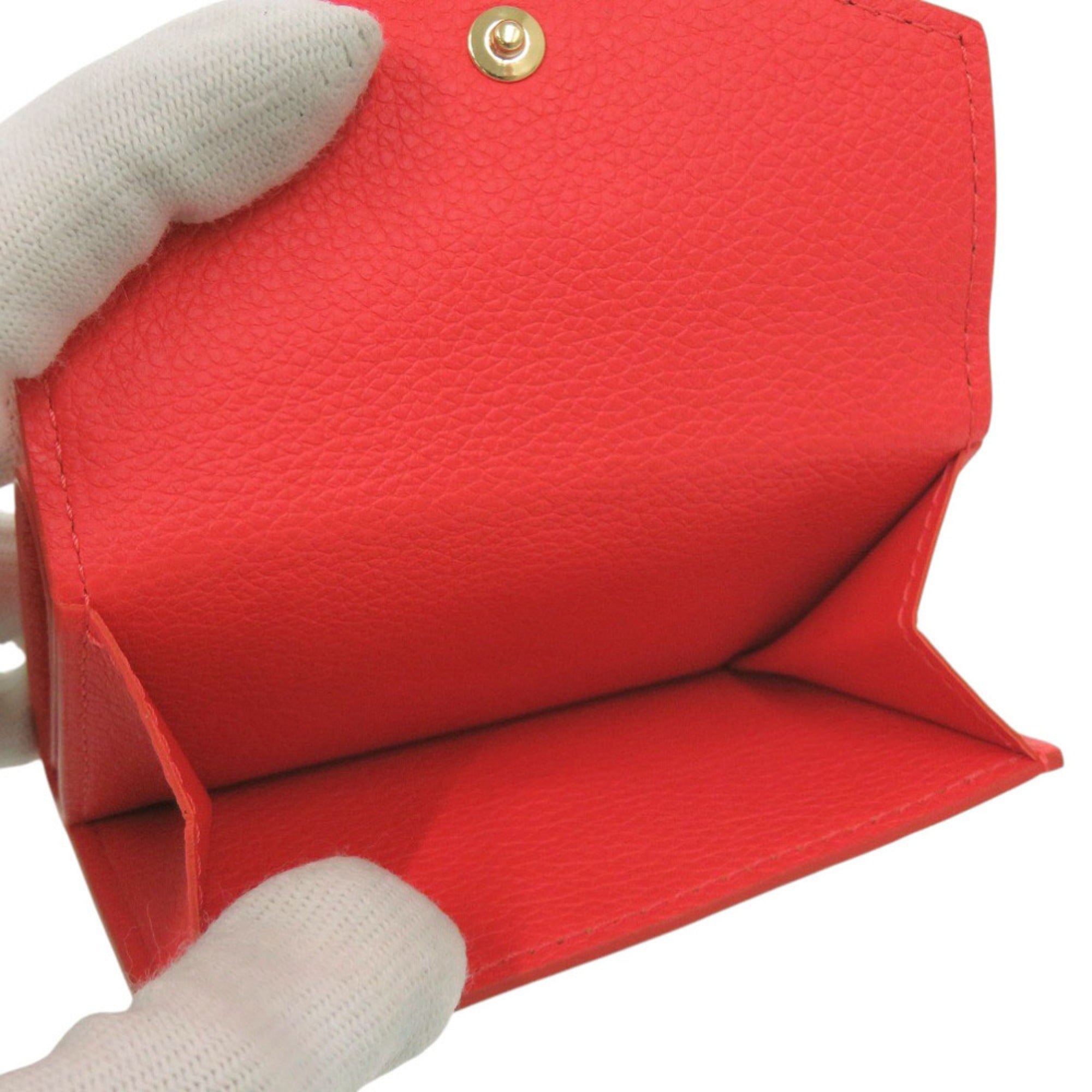 Louis Vuitton Red Color Leather Wallet (Tri-Fold) (Pre-Owned)