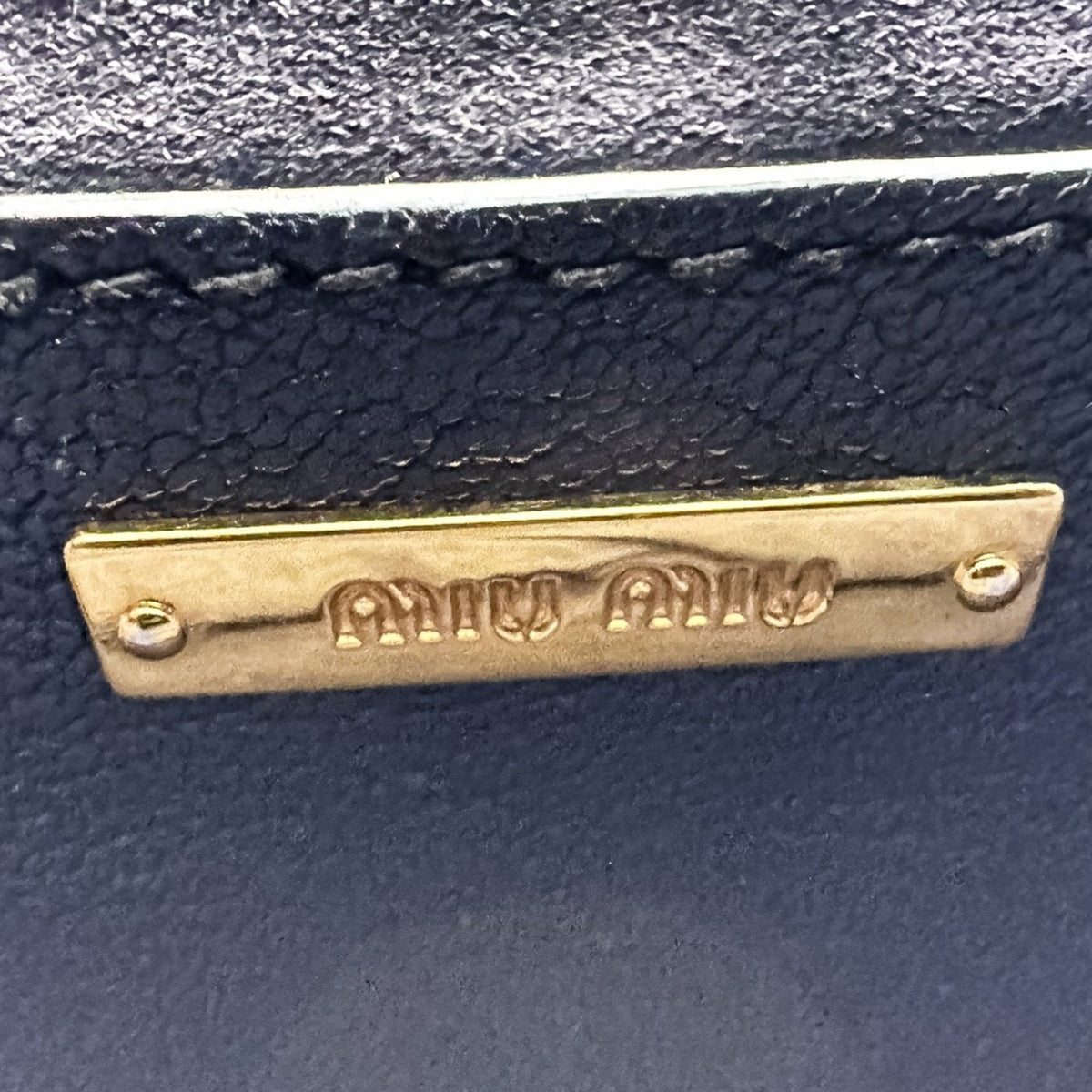 Miu Miu Navy Leather Denim Tote Bag (Pre-Owned)