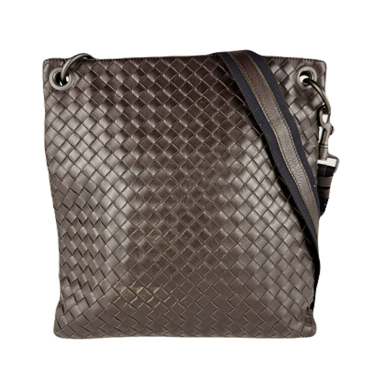Bottega Veneta Intrecciato Black Brown Leather Shoulder Bag (Pre-Owned)