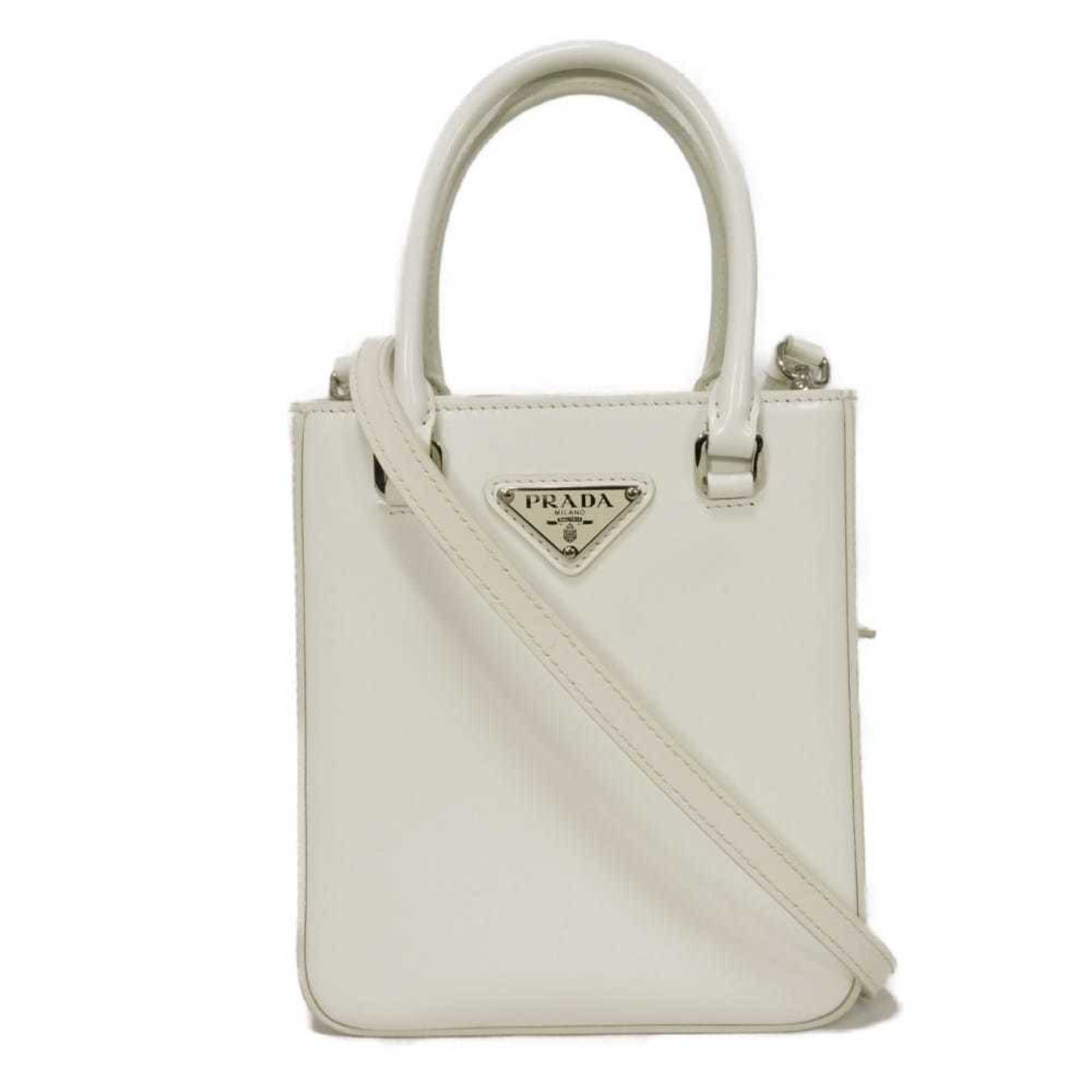 Prada Bianco White Leather Shoulder Bag Tote Bag (Pre-Owned)