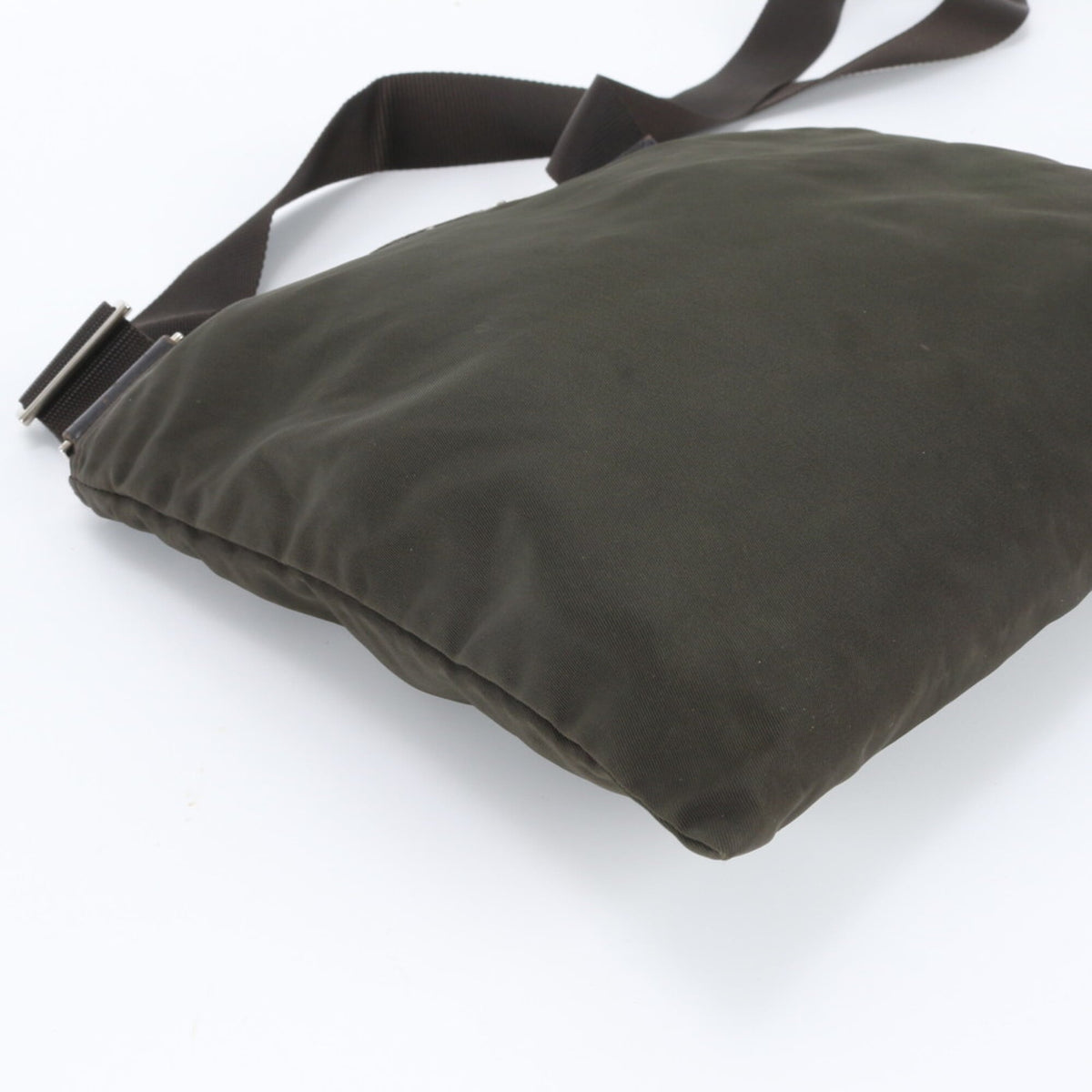 Prada Khaki Leather Nylon Messenger Bag Shoulder Bag (Pre-Owned)