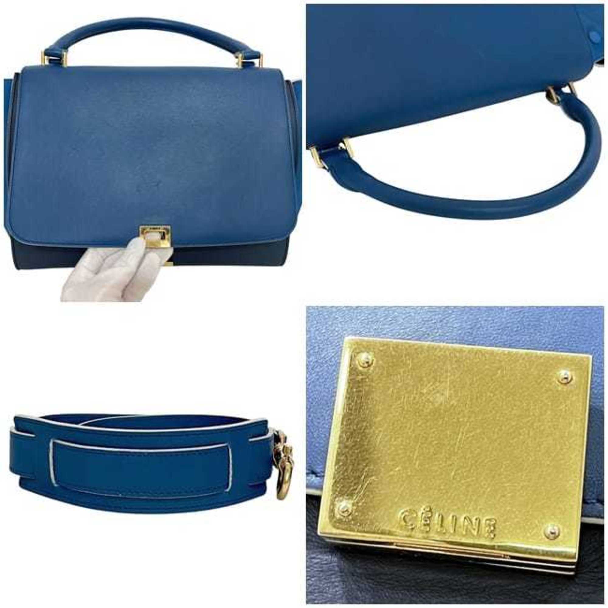 Celine Blue Navy Leather Handbag Shoulder Bag (Pre-Owned)