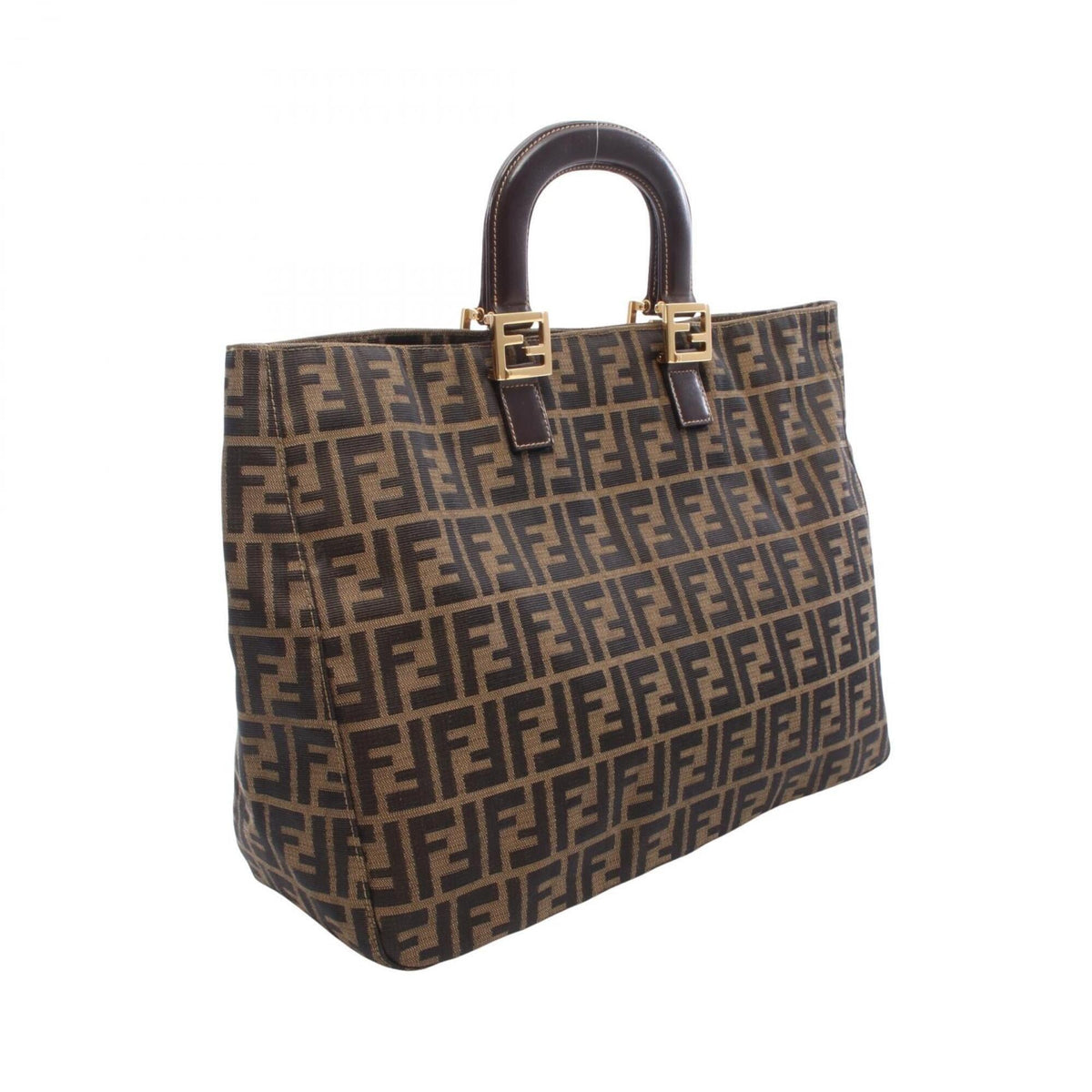 Fendi Brown Canvas Leather Handbag Tote Bag (Pre-Owned)