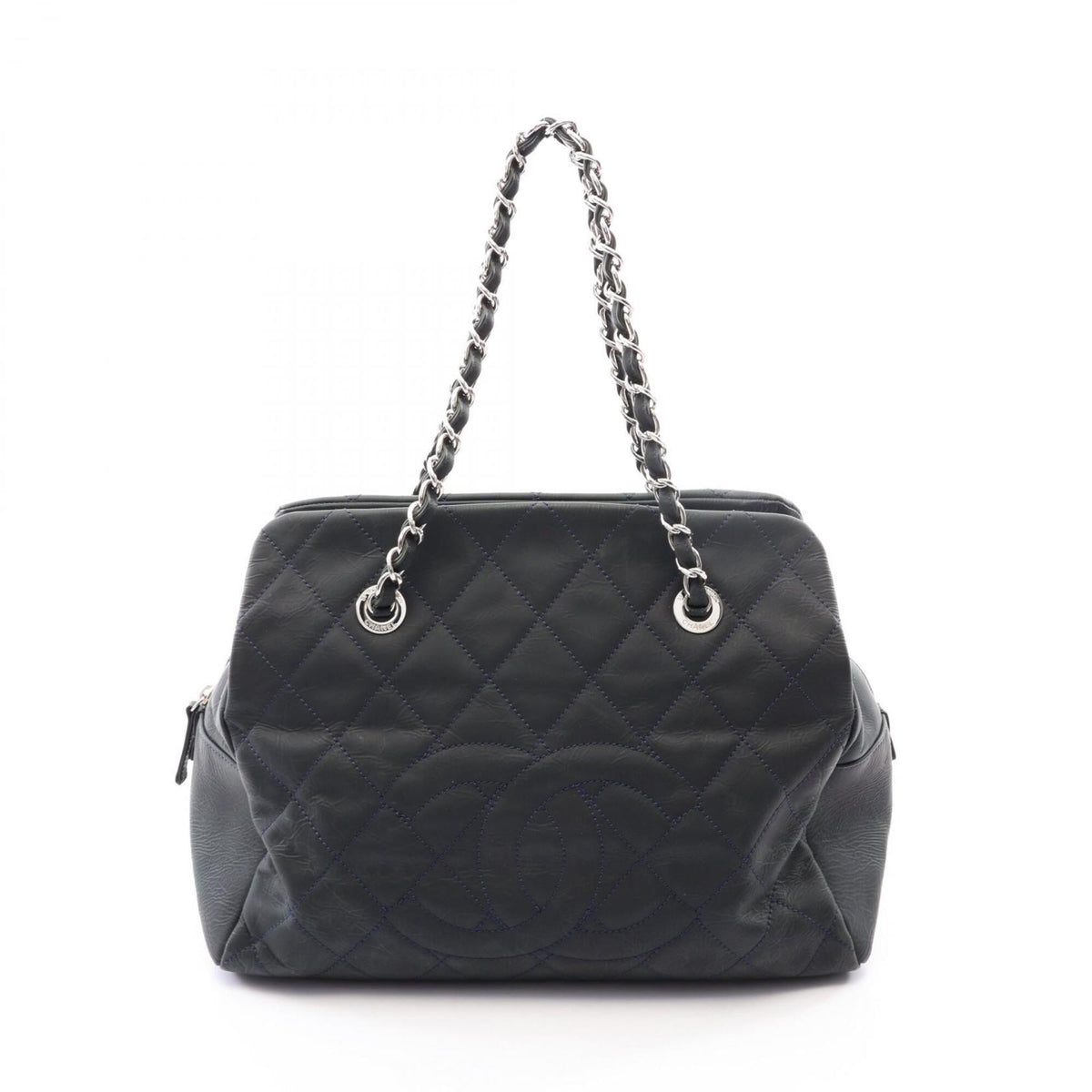 Chanel Matelasse Black Leather Handbag Tote Bag (Pre-Owned)
