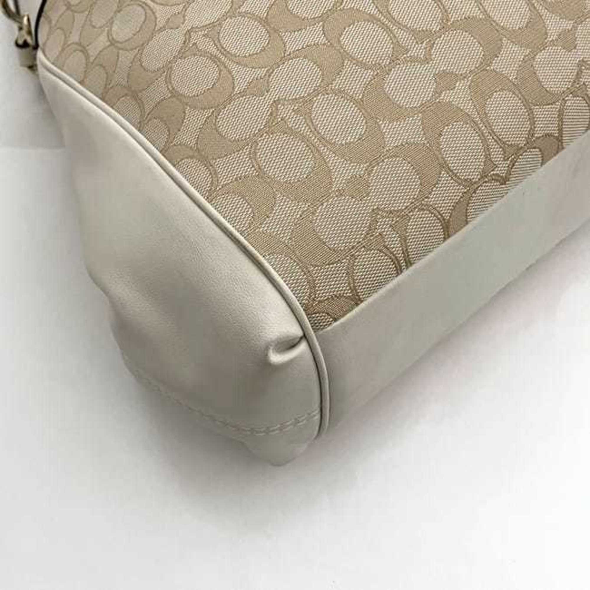 Coach Cream White Leather Canvas Tote Bag (Pre-Owned)