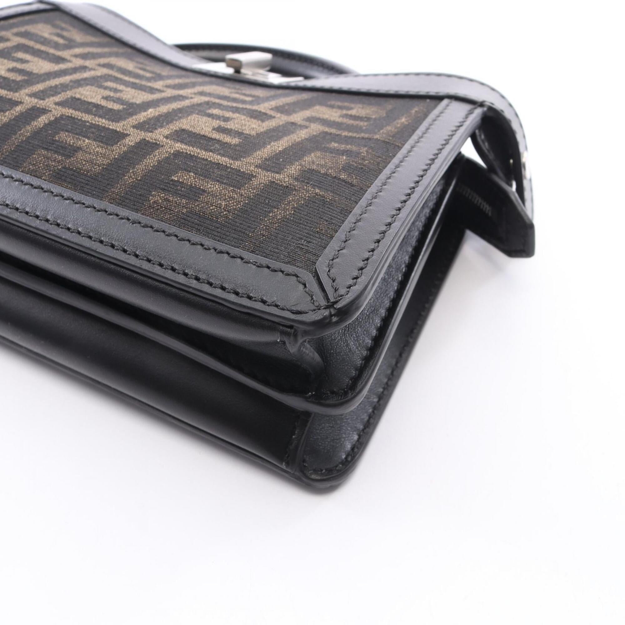 Fendi Black Brown Canvas Leather Handbag (Pre-Owned)