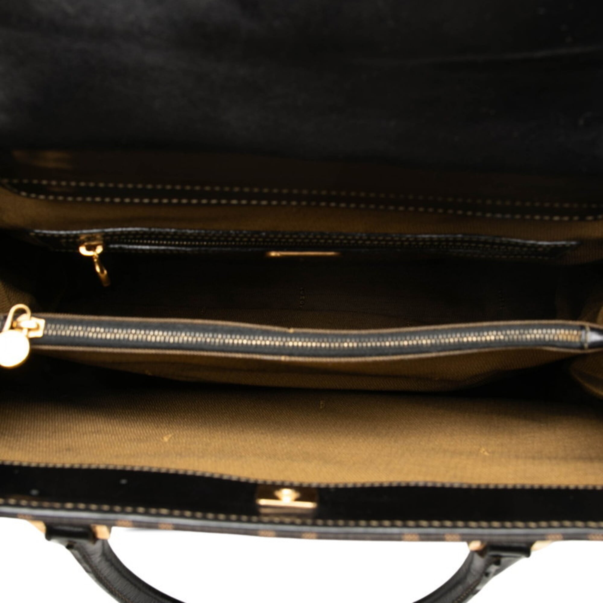 Fendi Black Brown Canvas Leather Tote Bag (Pre-Owned)