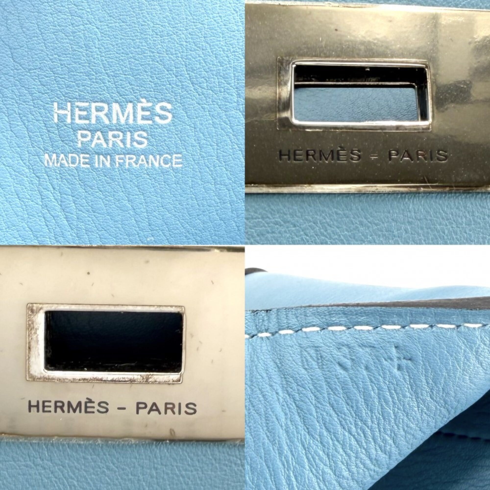 Hermes Toolbox Blue Leather Handbag Shoulder Bag (Pre-Owned)