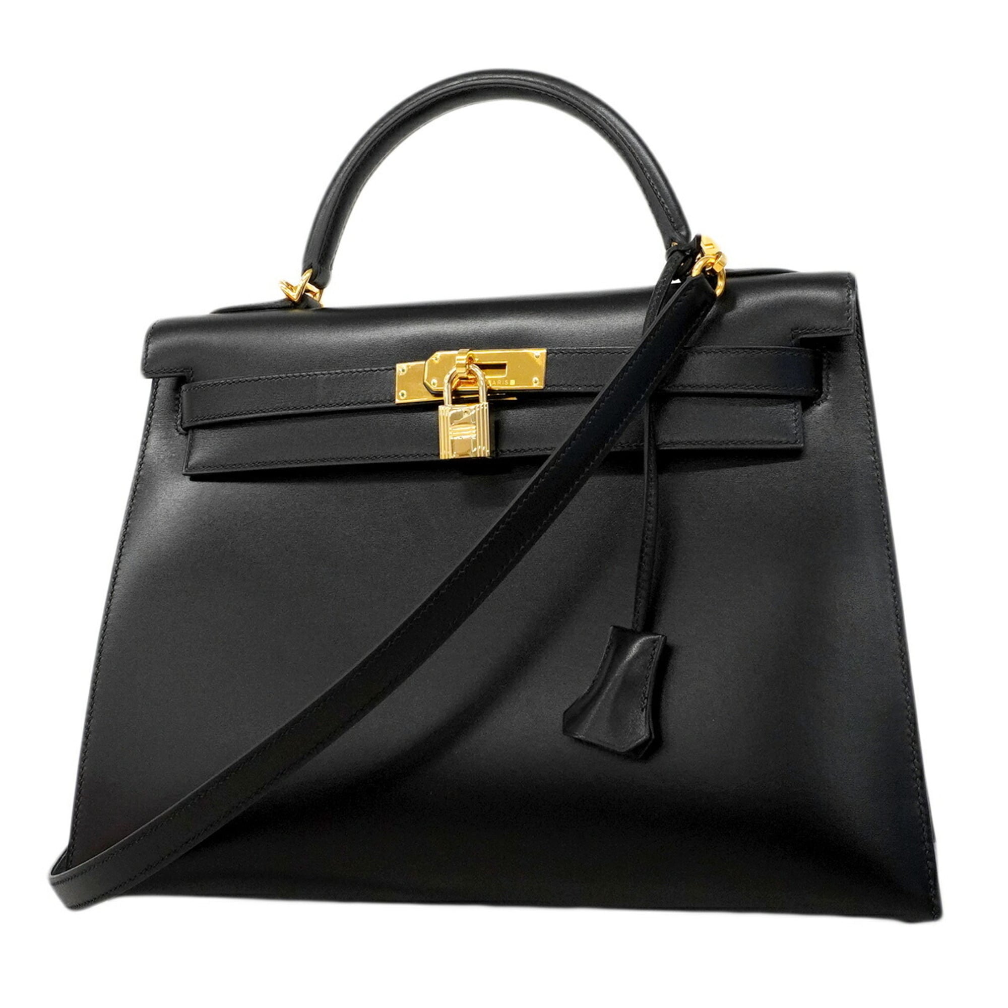 Hermes Black Box Calf Leather Handbag (Pre-Owned)