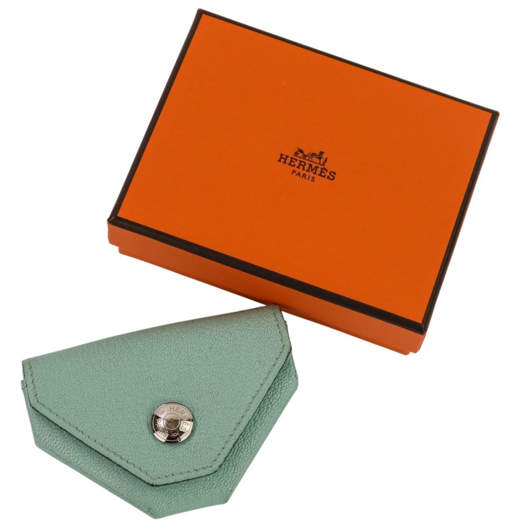 Hermes Blue Chevre Leather Coin Purse/Coin Case (Pre-Owned)