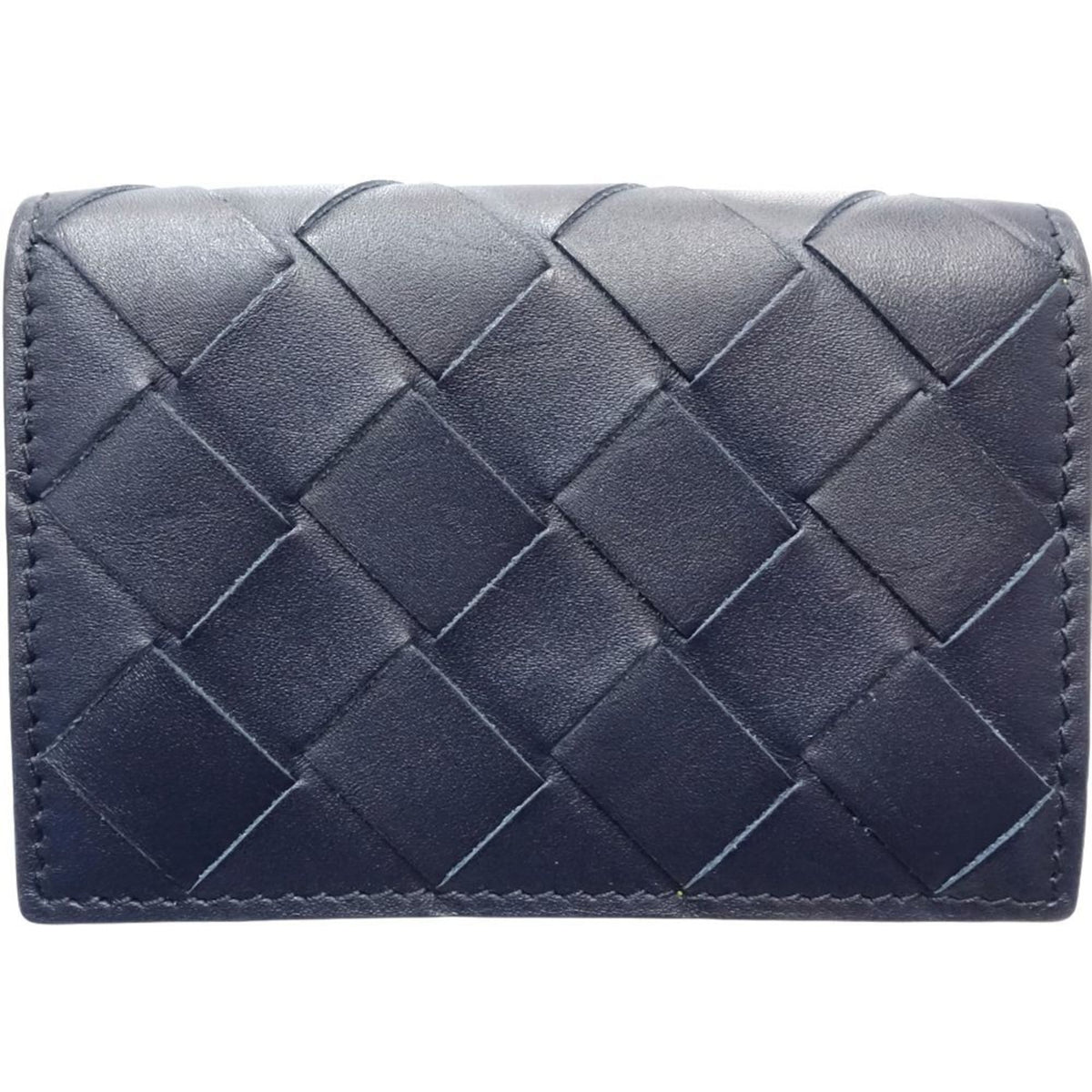 Bottega Veneta Intrecciato Navy Yellow Intrecciato Wallet (Tri-Fold) (Pre-Owned)