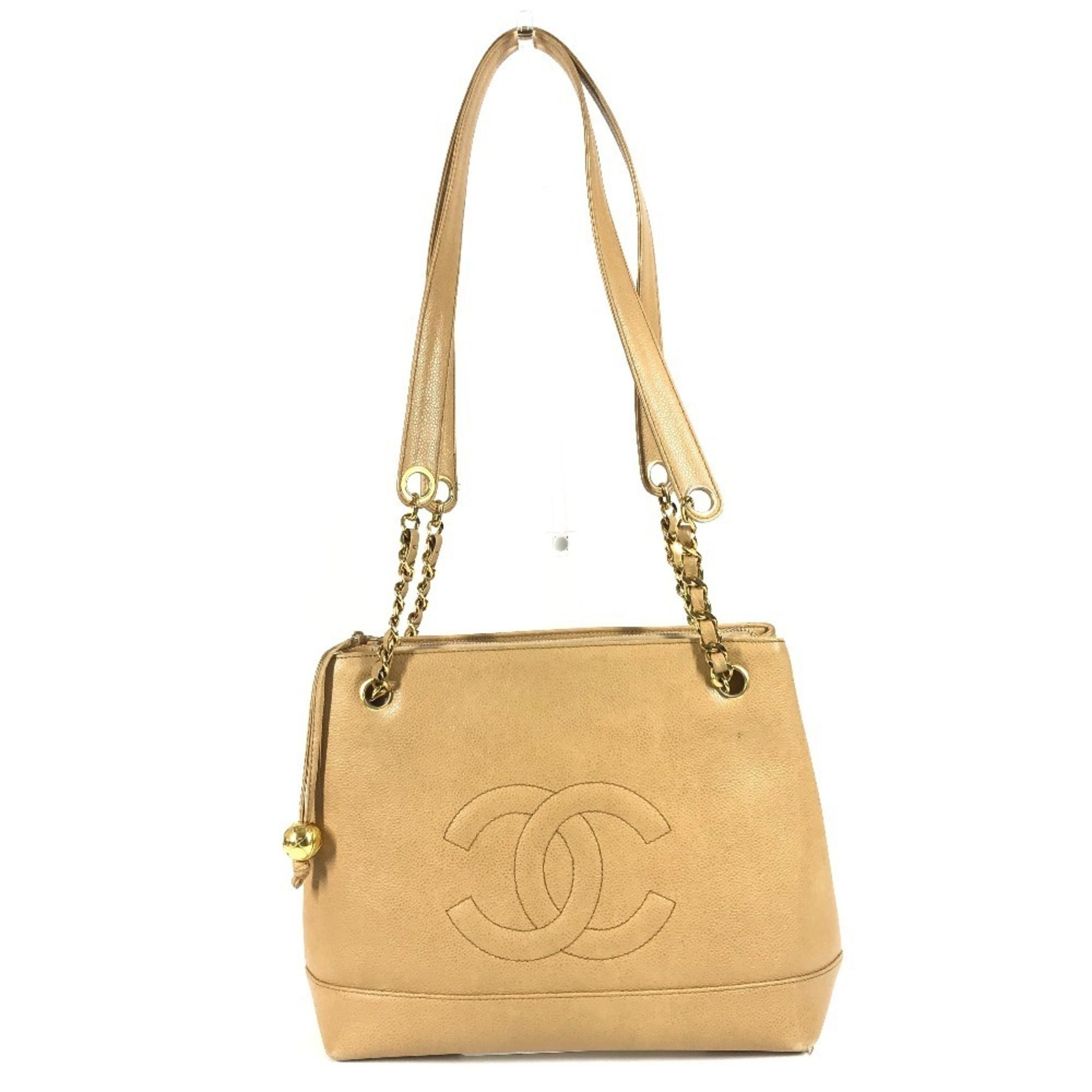 Chanel Beige Grained Calfskin Shoulder Bag Tote Bag (Pre-Owned)