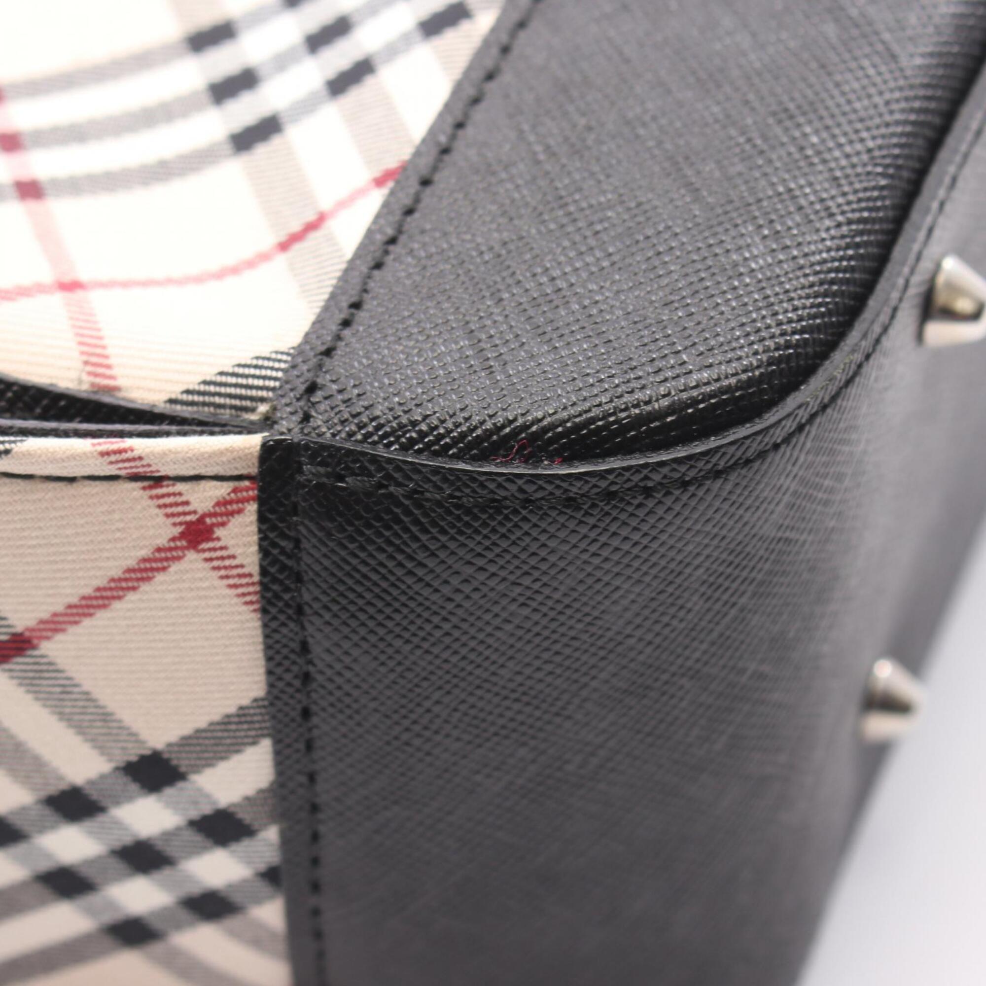 Burberry Beige Black Multi-Color Canvas Leather Handbag Tote Bag (Pre-Owned)