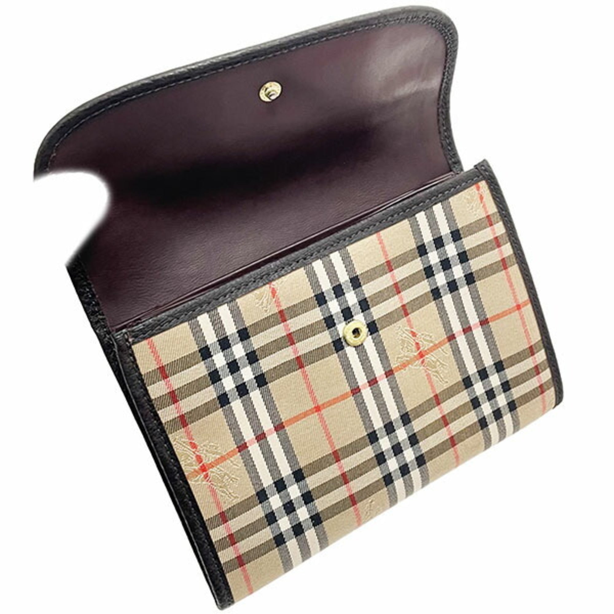 Burberry Beige Dark Brown Canvas Leather Pouch (Pre-Owned)