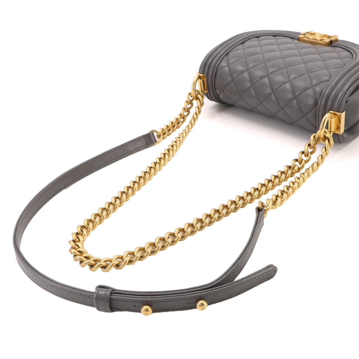 Chanel Gray Grained Calfskin Handbag Shoulder Bag (Pre-Owned)