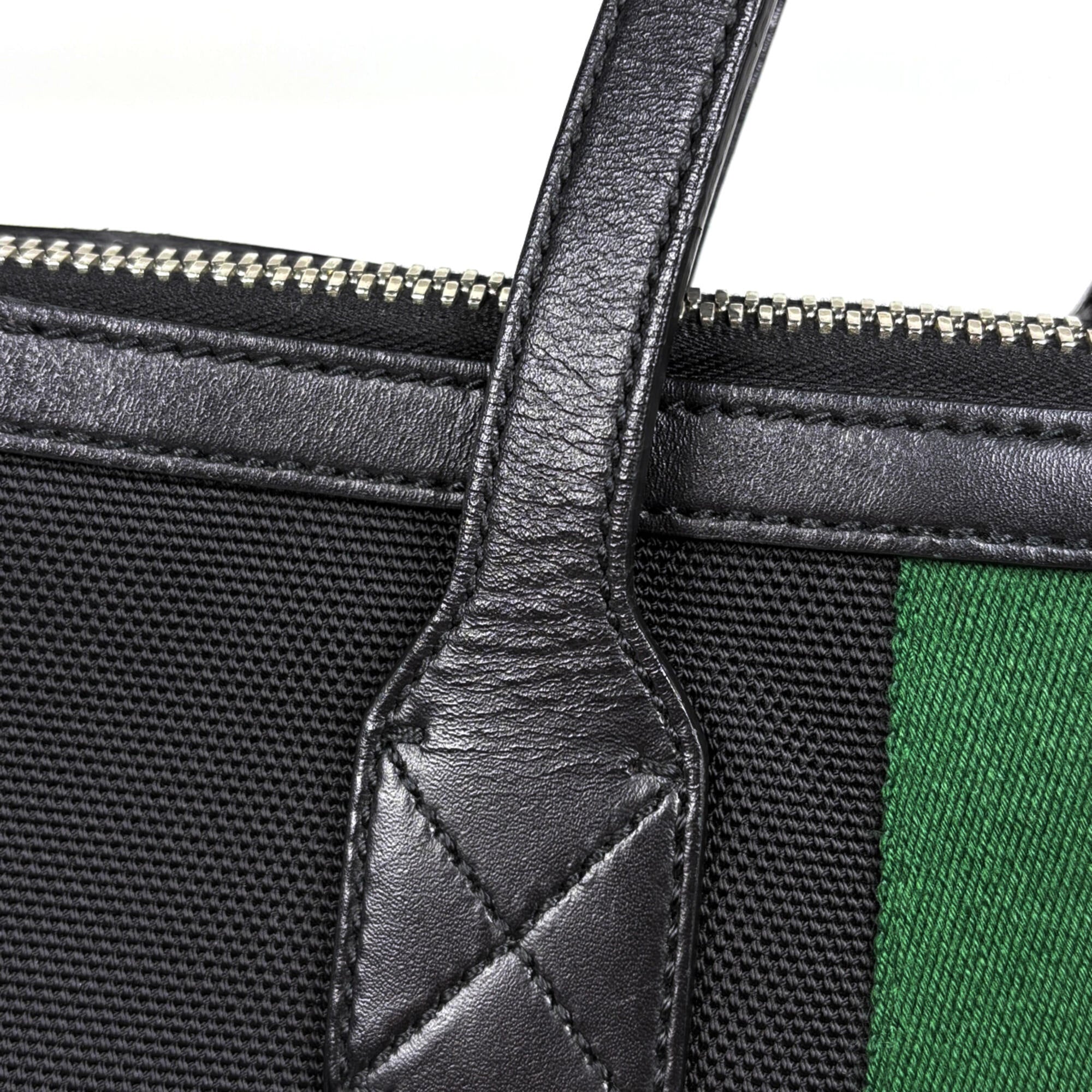 Gucci Sherry Line Black Canvas Leather Tote Bag (Pre-Owned)