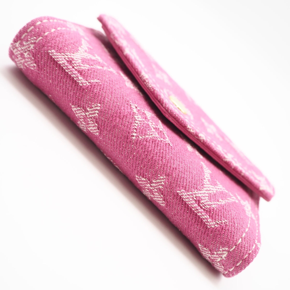 Louis Vuitton Monogram Denim Fuchsia Pink Canvas Leather Wallet (Tri-Fold) (Pre-Owned)