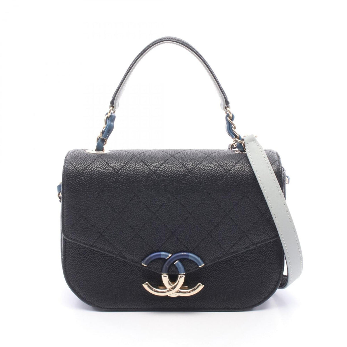 Chanel Black Grained Calfskin Handbag Shoulder Bag (Pre-Owned)