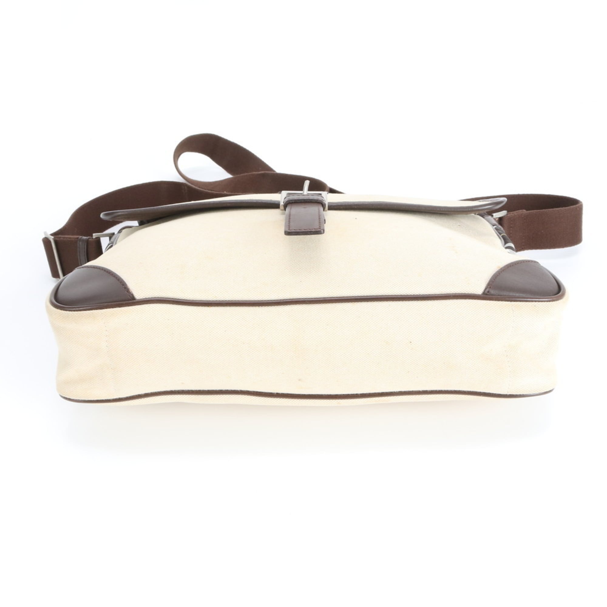 Burberry Beige Brown Leather Canvas Shoulder Bag (Pre-Owned)