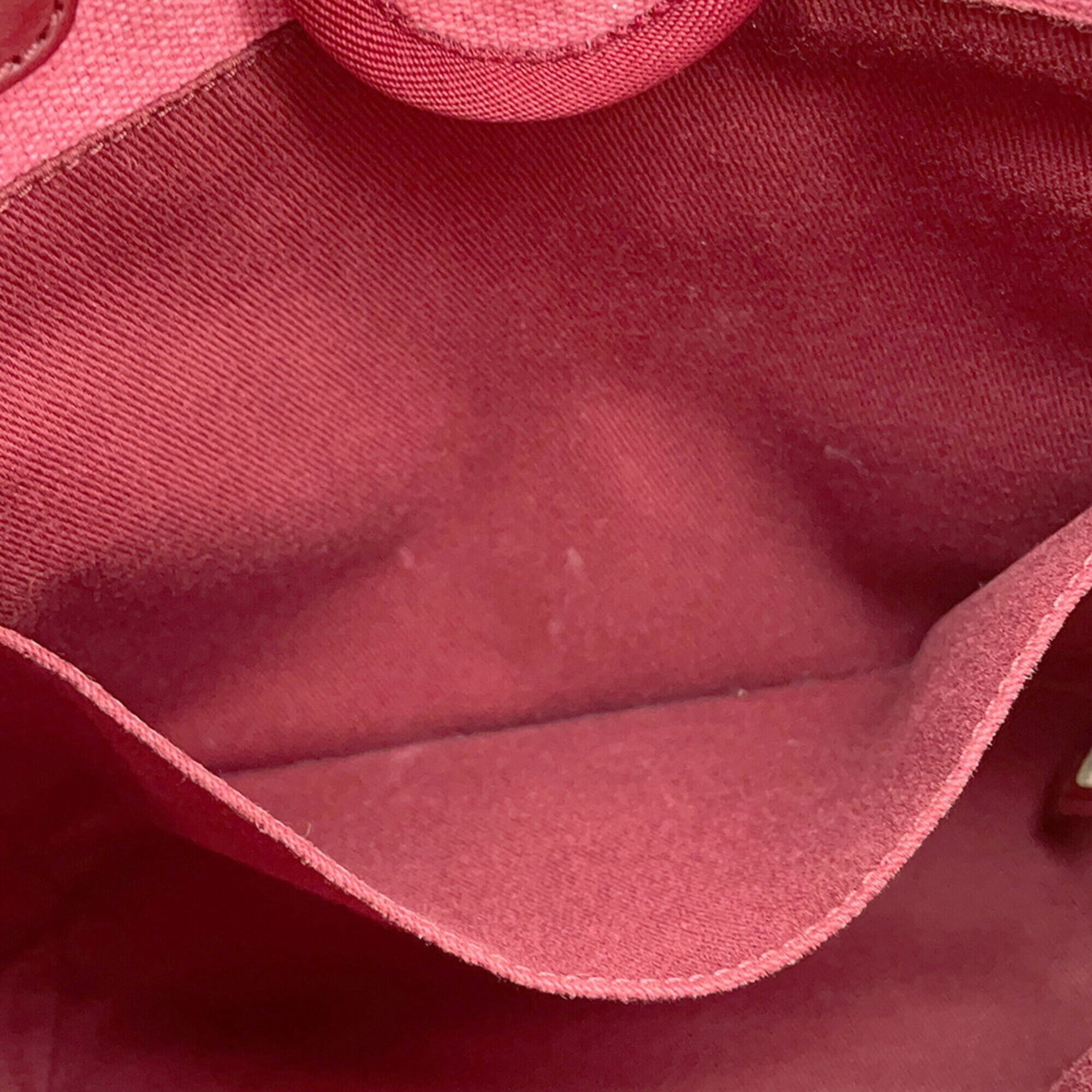 Chanel Pink Red Canvas Leather Handbag Tote Bag (Pre-Owned)
