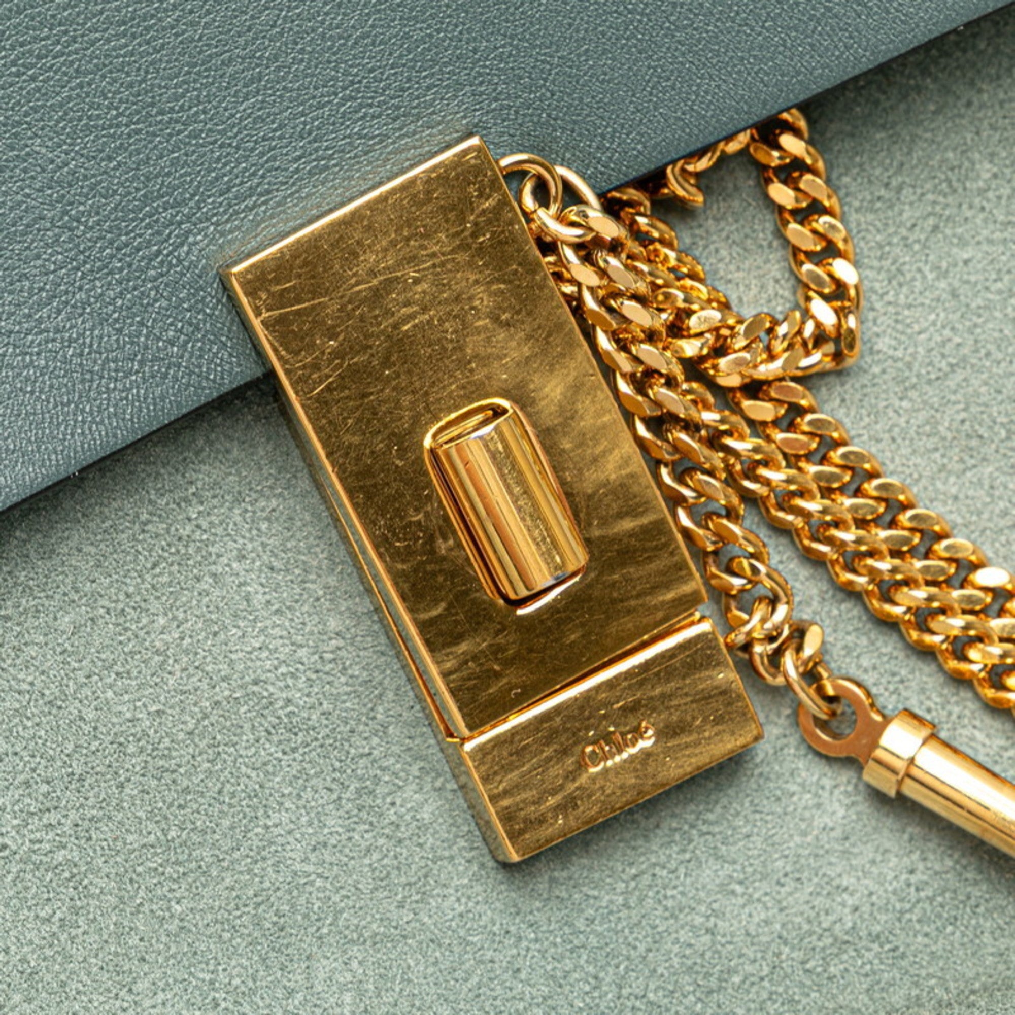 Chloé Drew Blue Leather Suede Shoulder Bag (Pre-Owned)