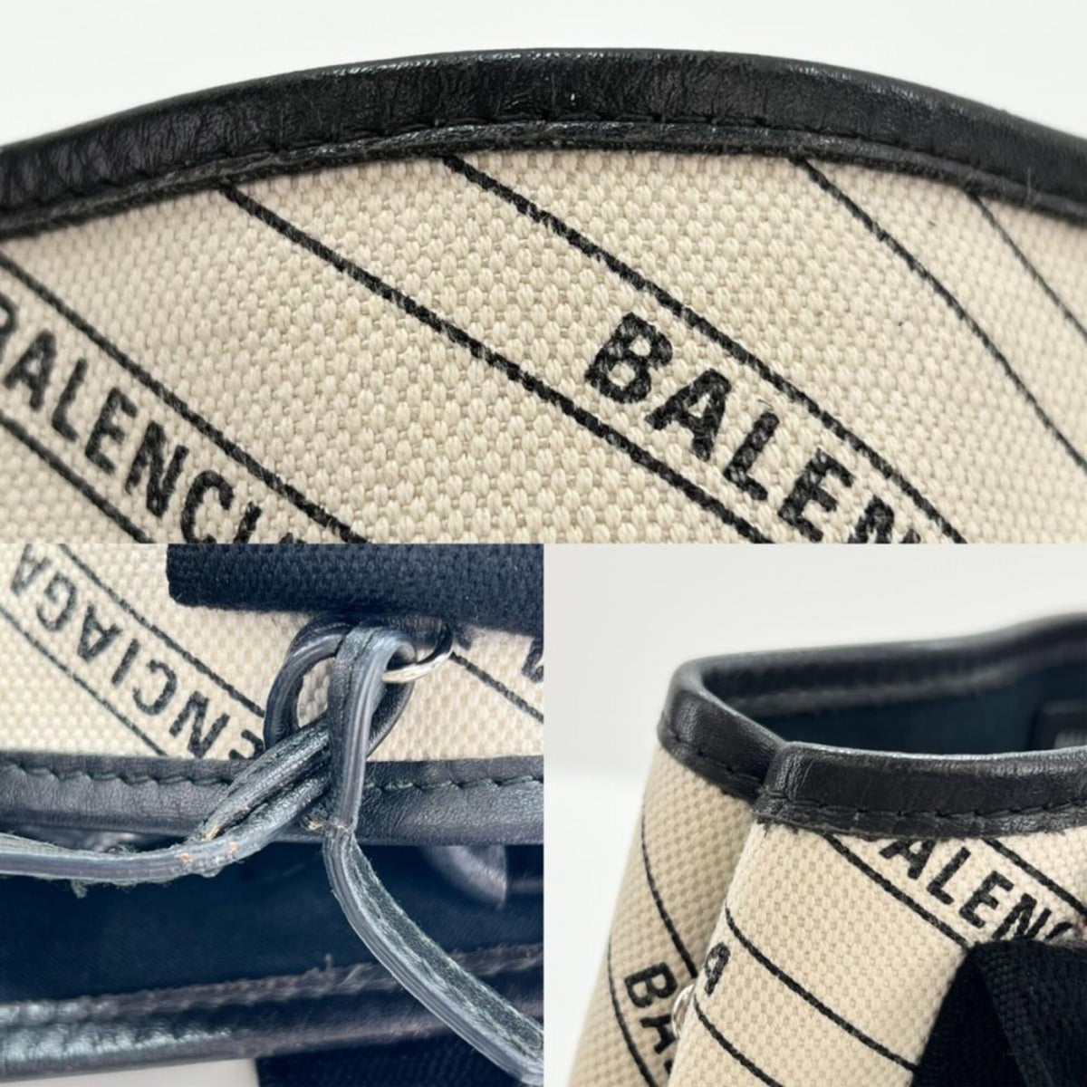 Balenciaga Black White Leather Canvas Handbag Pouch Shoulder Bag (Pre-Owned)