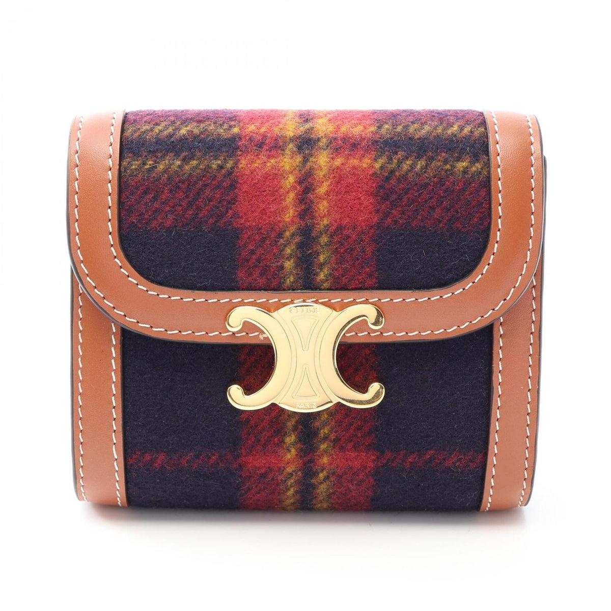 Celine Brown Multi-Color Navy Wool Leather Wallet (Tri-Fold) (Pre-Owned)