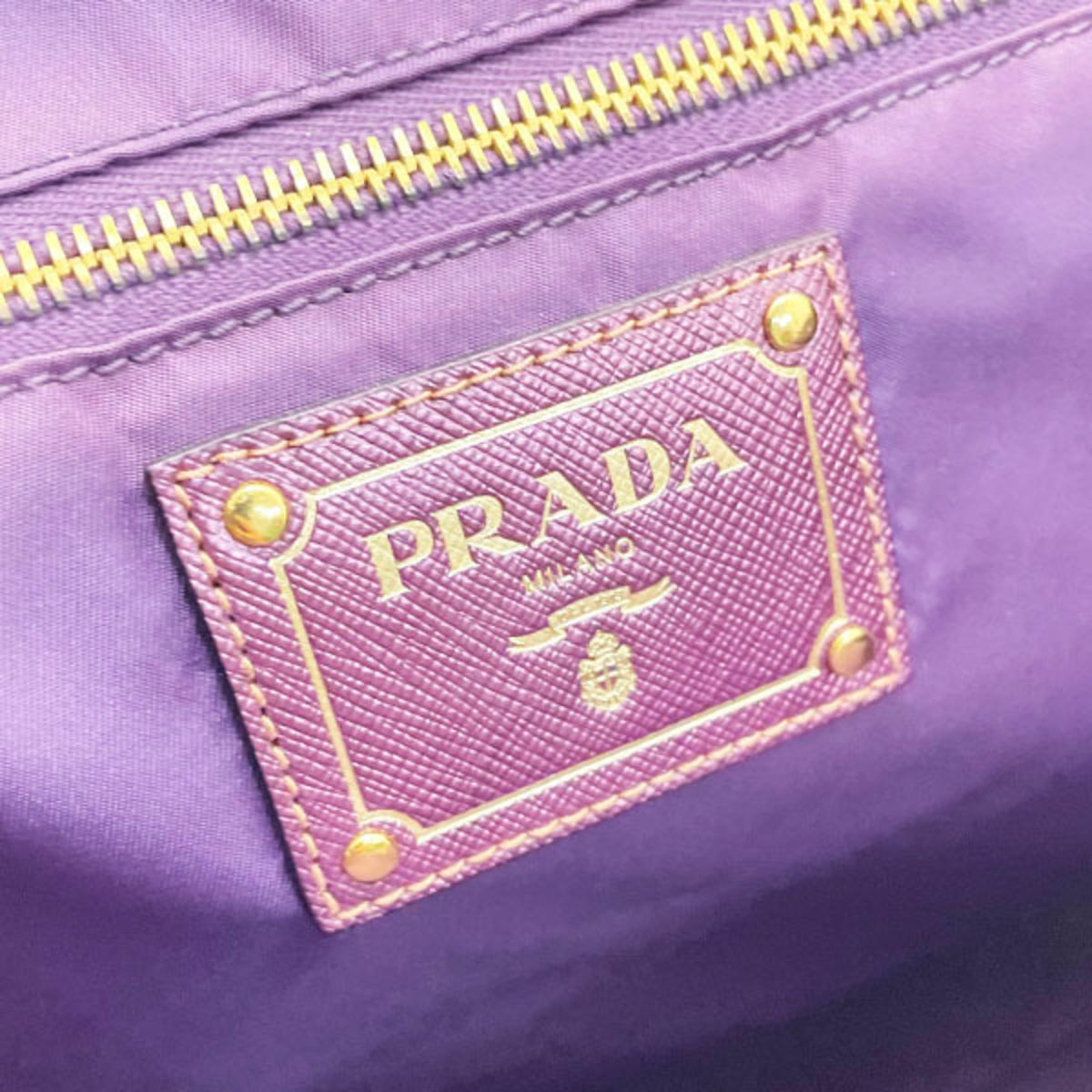 Prada Saffiano Purple Nylon Leather Handbag Shoulder Bag Tote Bag (Pre-Owned)
