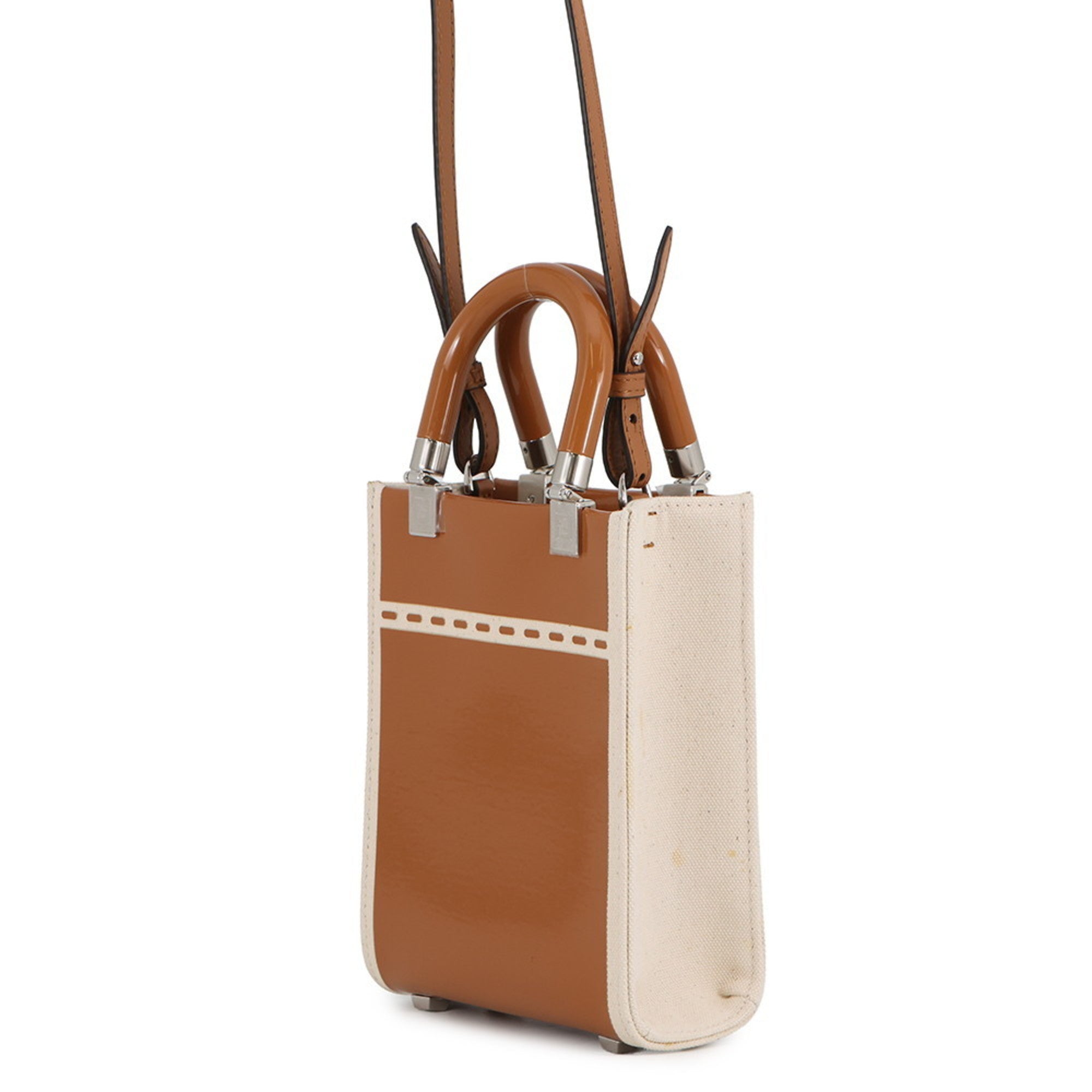 Fendi Brown Ivory Canvas Handbag Shoulder Bag (Pre-Owned)